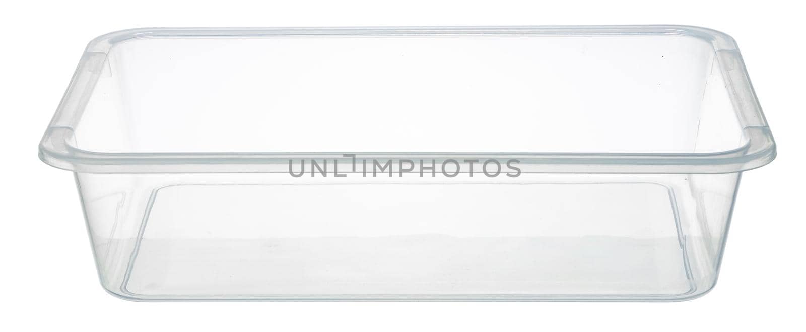 Clear plastic transparent tray isolated on white background