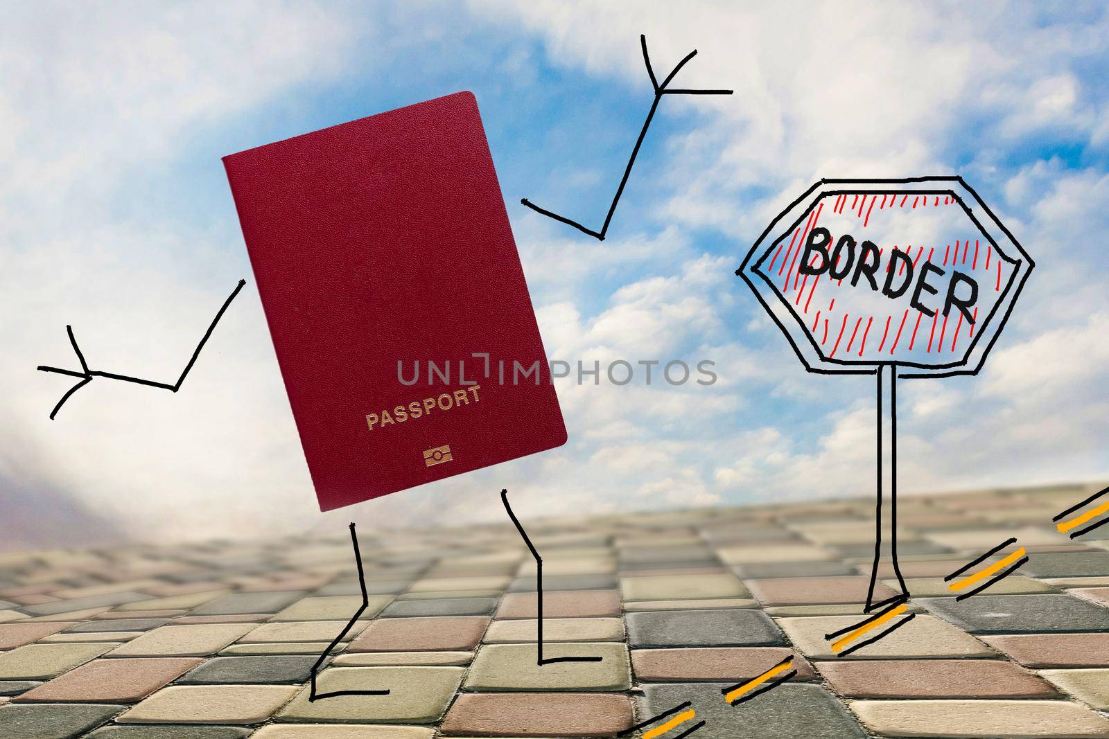 Passport with painted hands and feet shows gesture ok