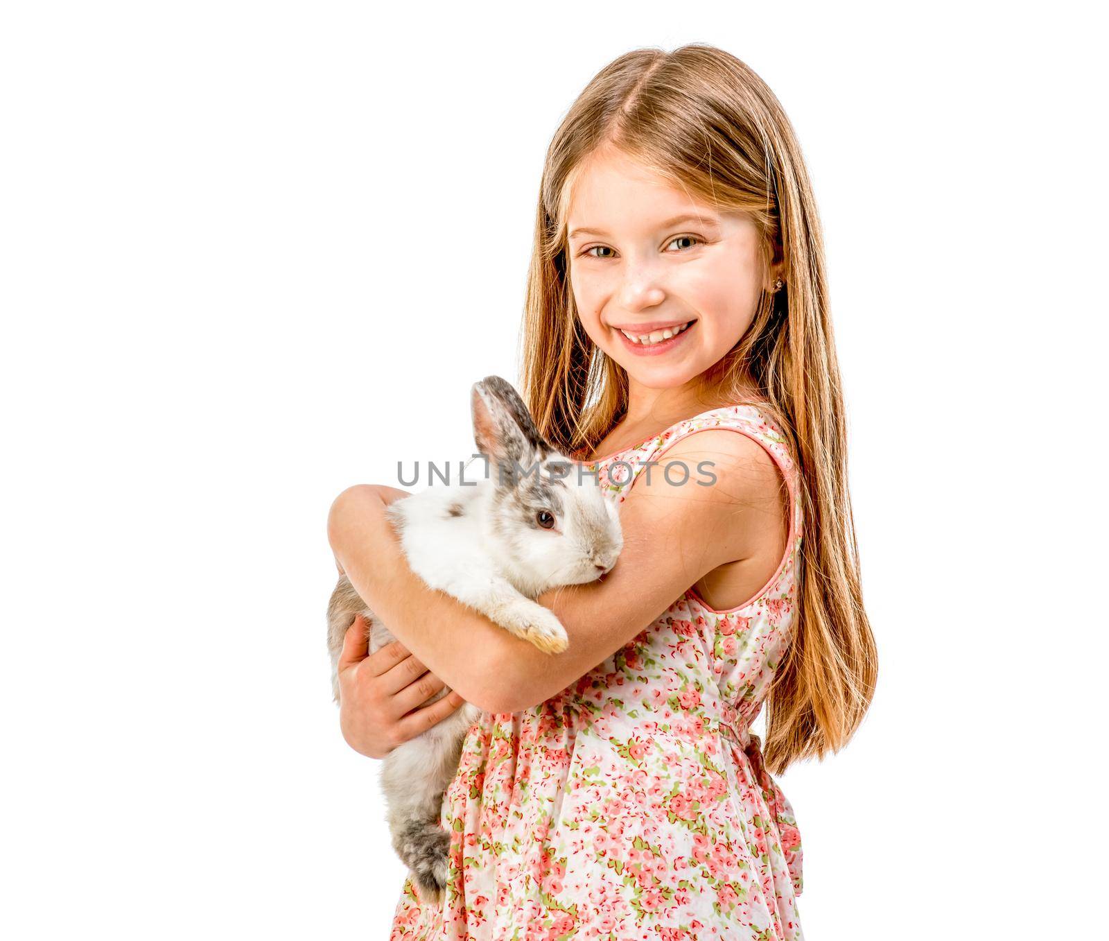 cute little girl a white rabbit by tan4ikk1