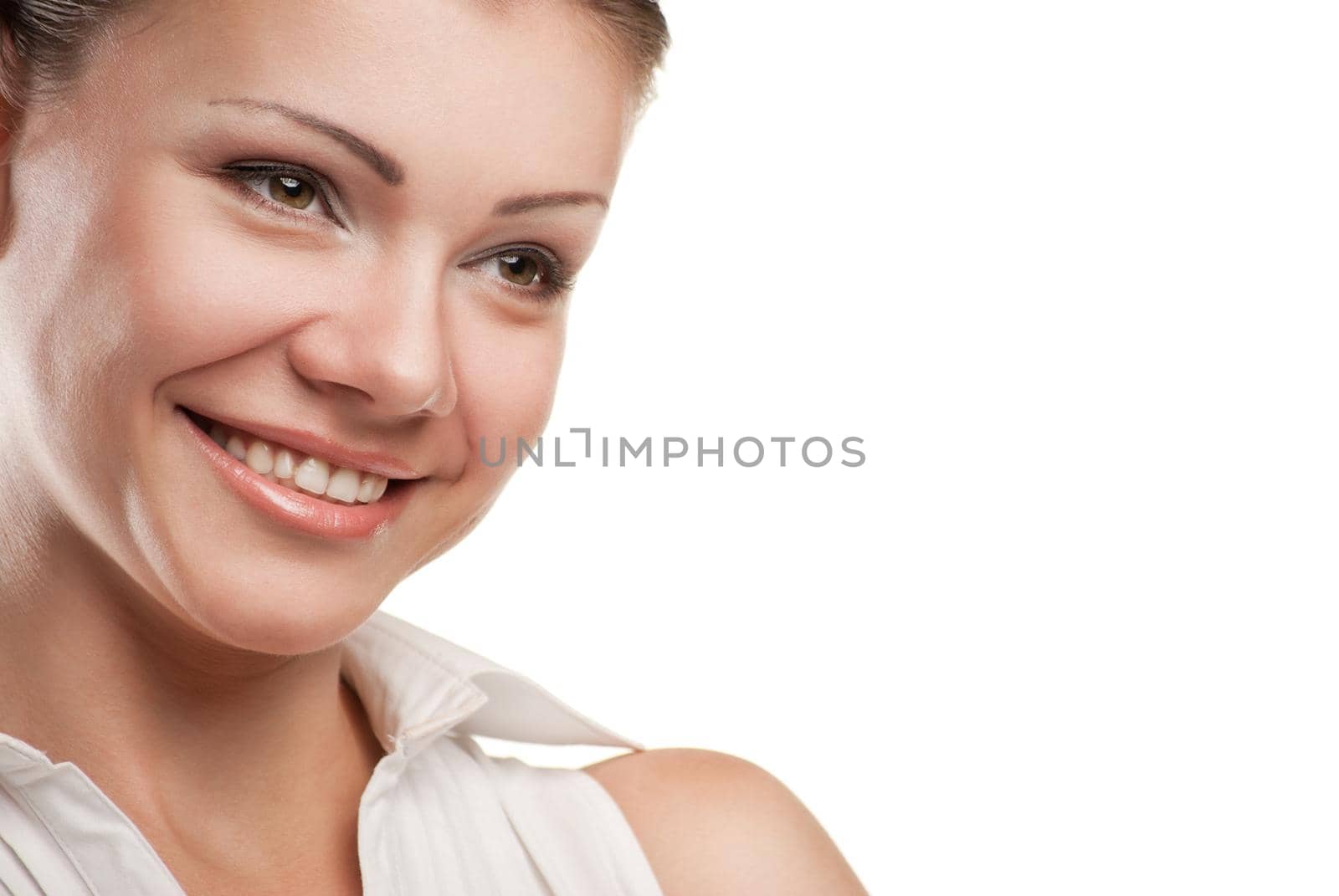 thoughtful smiling business woman portrait isolated over a white background