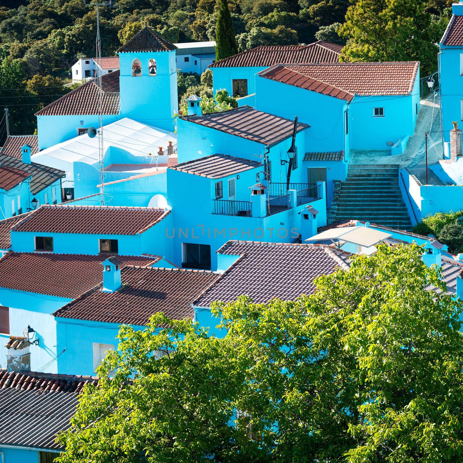 Juzcar, blue Andalusian village in Malaga, Spain. village was painted blue for The Smurfs movie launch