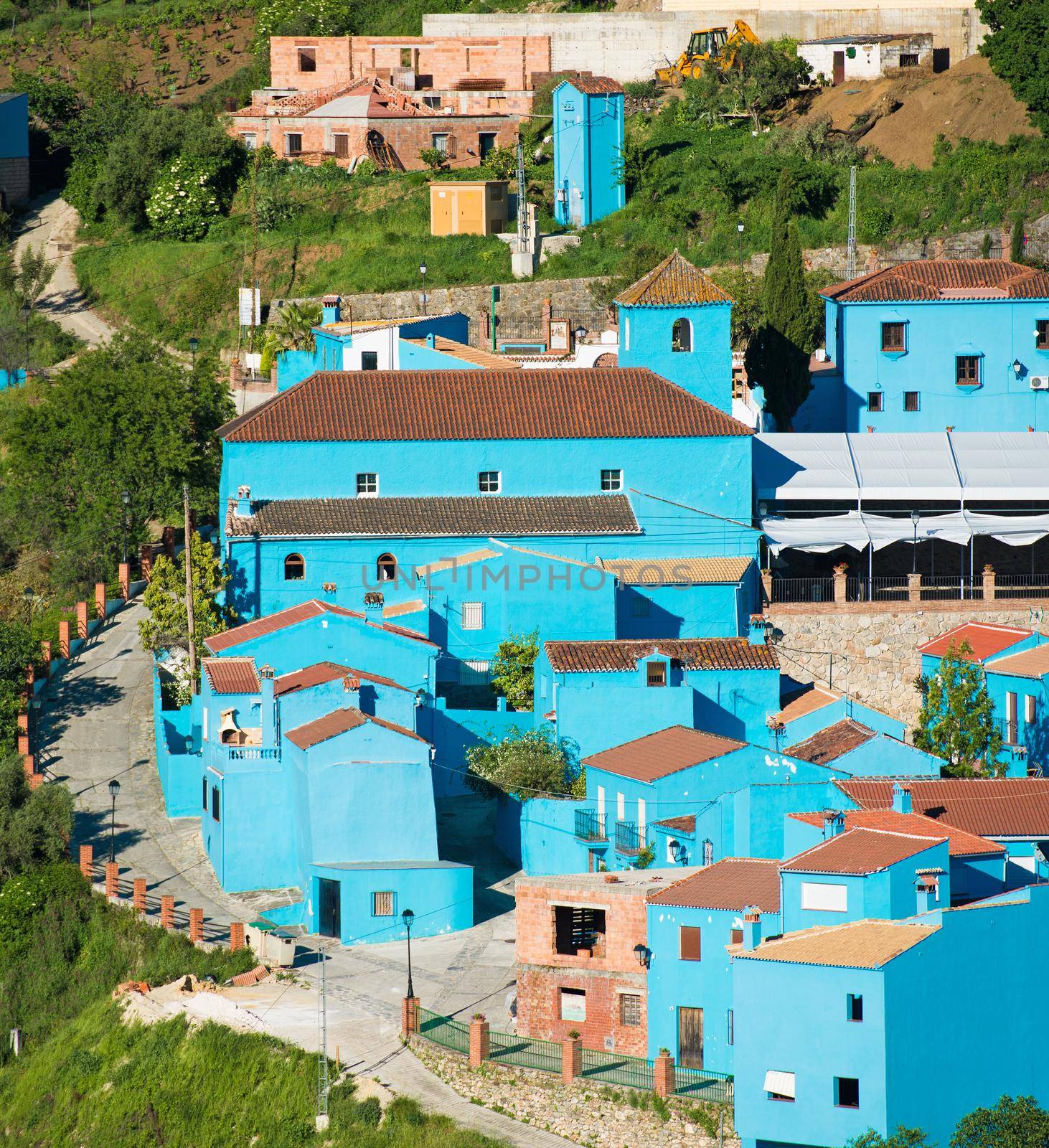 Juzcar, blue Andalusian village in Malaga, Spain. village was painted blue for The Smurfs movie launch