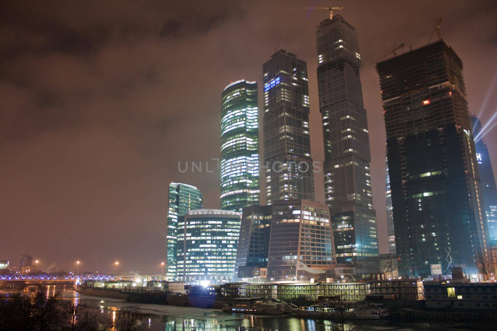 photo of new business center construction site at night