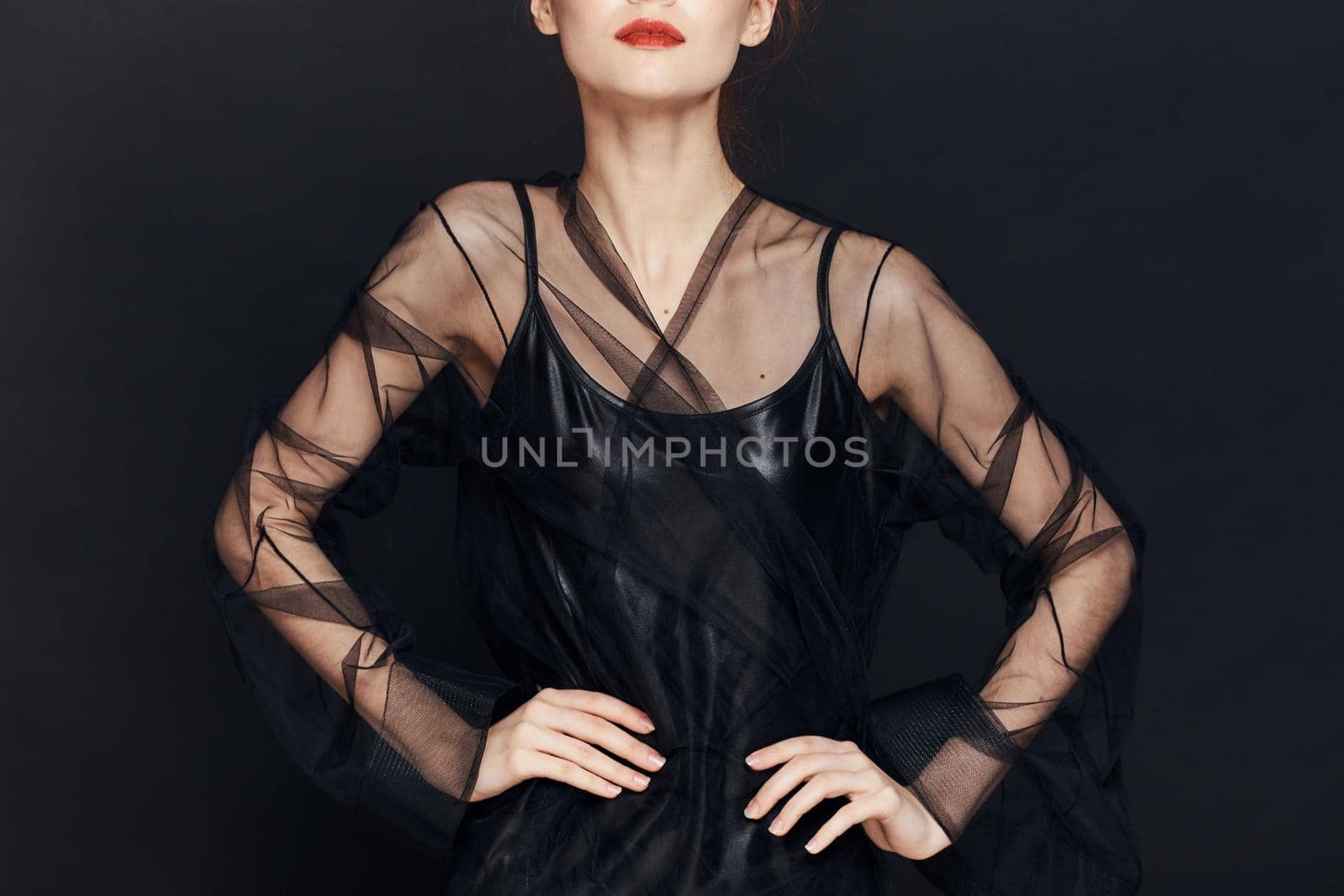 elegant woman in black dress posing cosmetics luxury by Vichizh