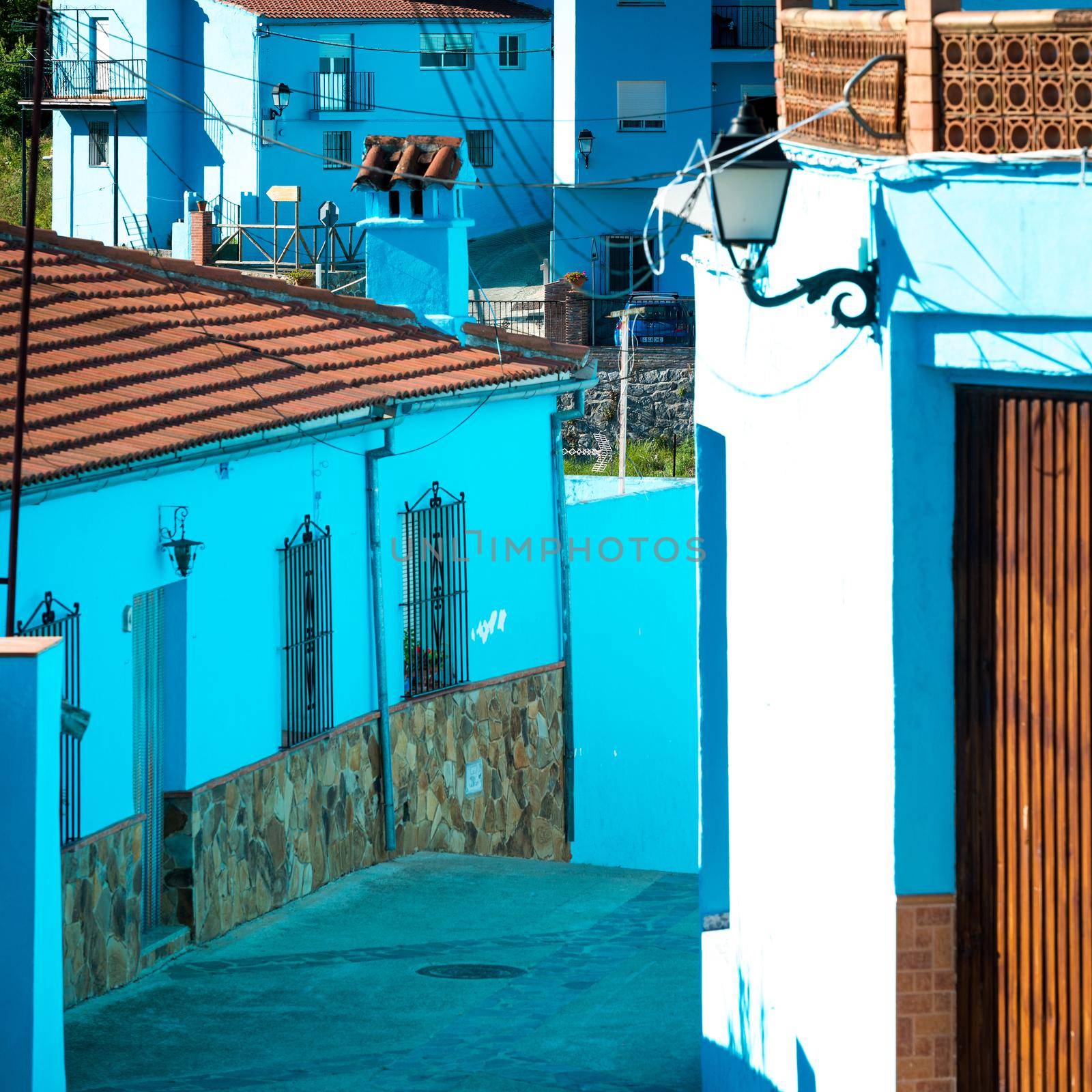 Juzcar, blue Andalusian village in Malaga, Spain. village was painted blue for The Smurfs movie launch
