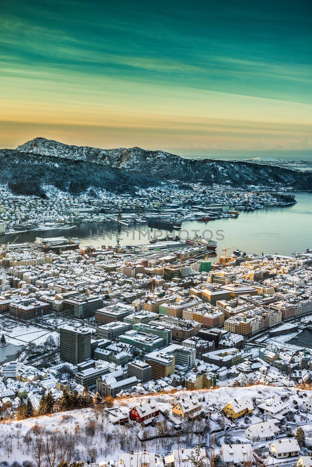 beautiful winter view on Bergen. Norway