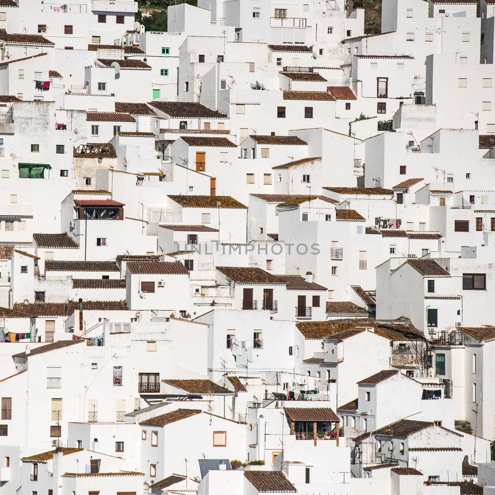 background of traditional little white houses Spanish village
