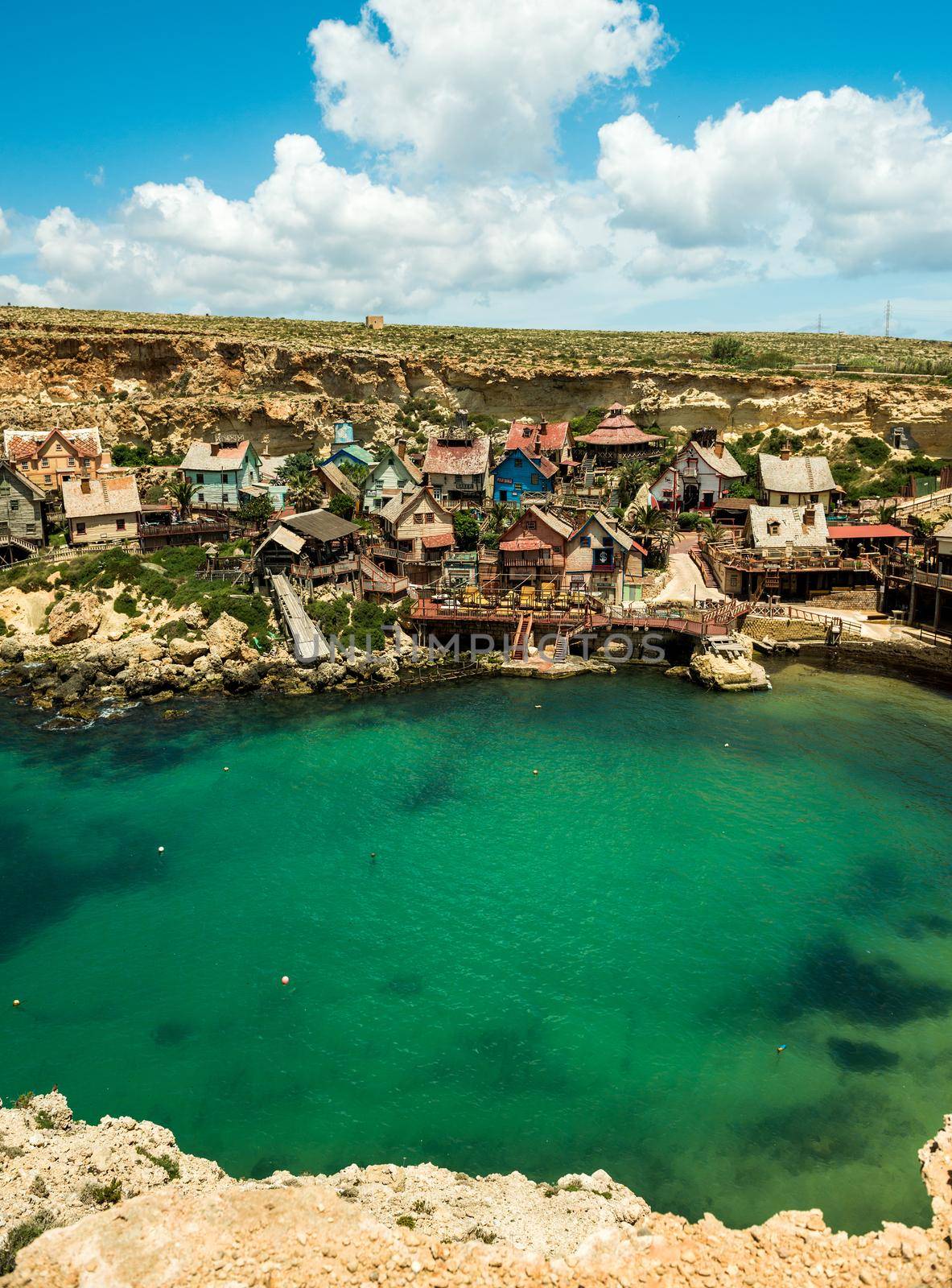 Mellieha, Malta - 23 May 2015: Popeye Village. Popeye Village was used as the set for Robert Altman's movie Popeye and is now in use as an amusement park.