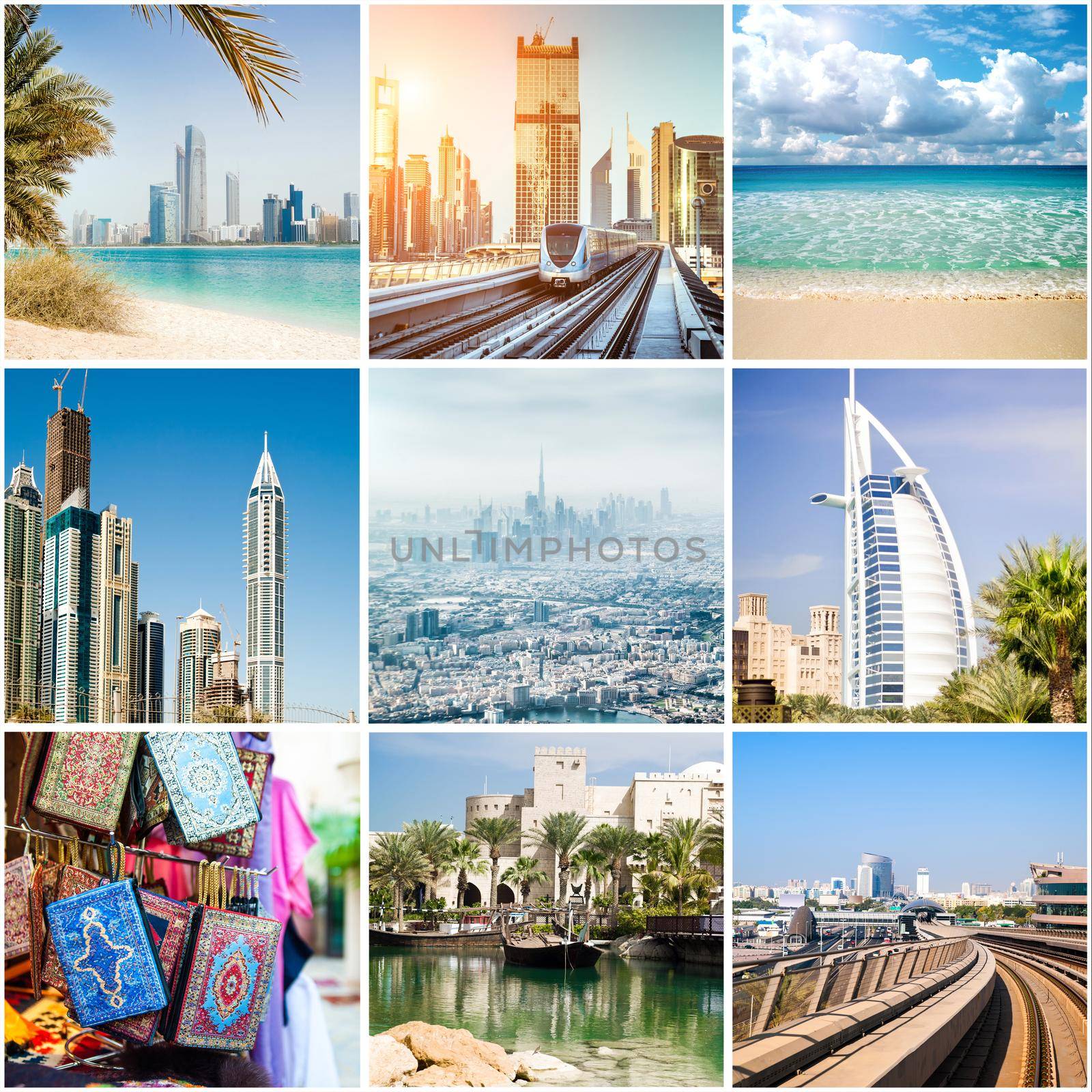 Collage of photos from Dubai. UAE
