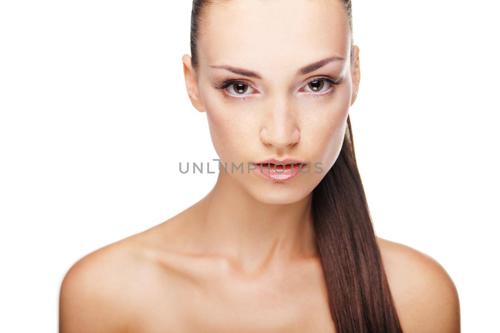 Beauty face of beautiful woman with clean fresh skin - isolated