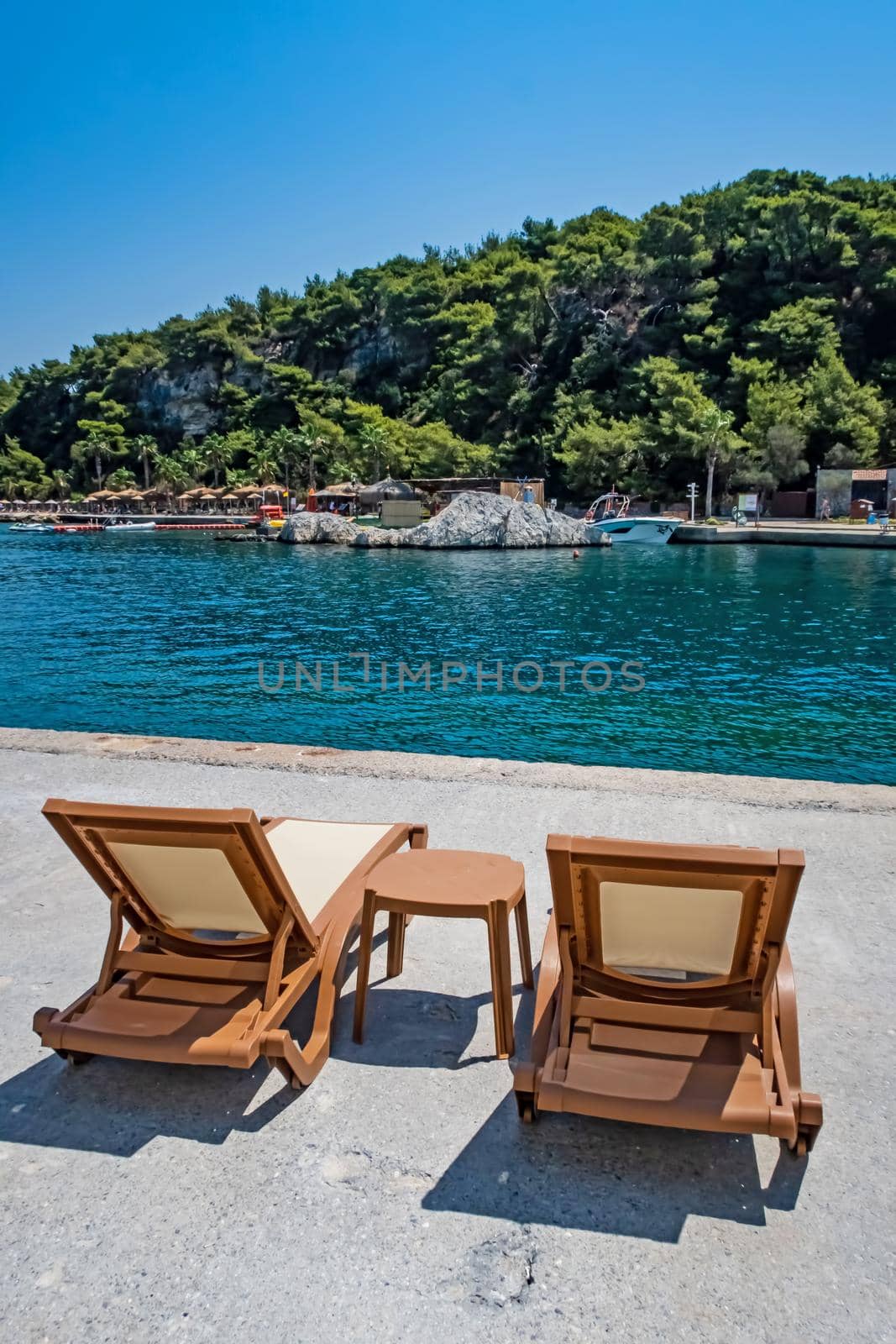 Kusadasi,Aydin,Turkey- July 25,2021.The view from Pinebay holiday village and resort in Kusadasi, in the sea and nature and summer sesason.