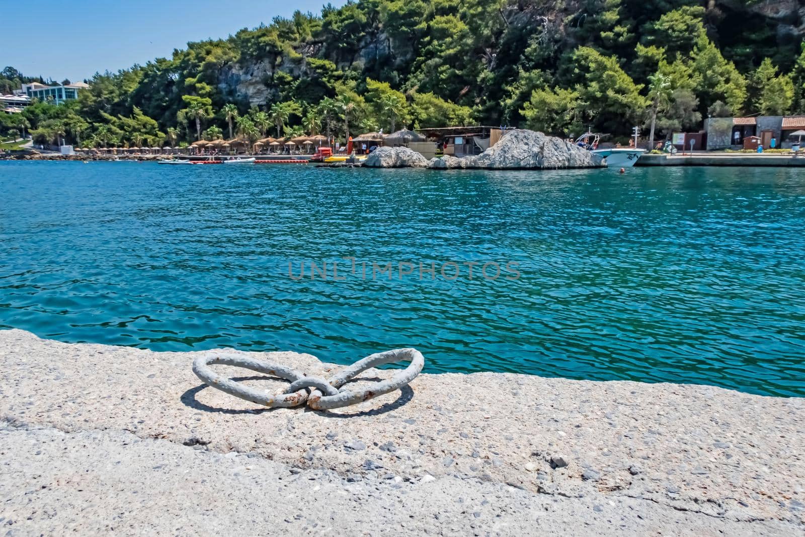 Kusadasi,Aydin,Turkey- July 25,2021.The view from Pinebay holiday village and resort in Kusadasi, in the sea and nature and summer sesason.