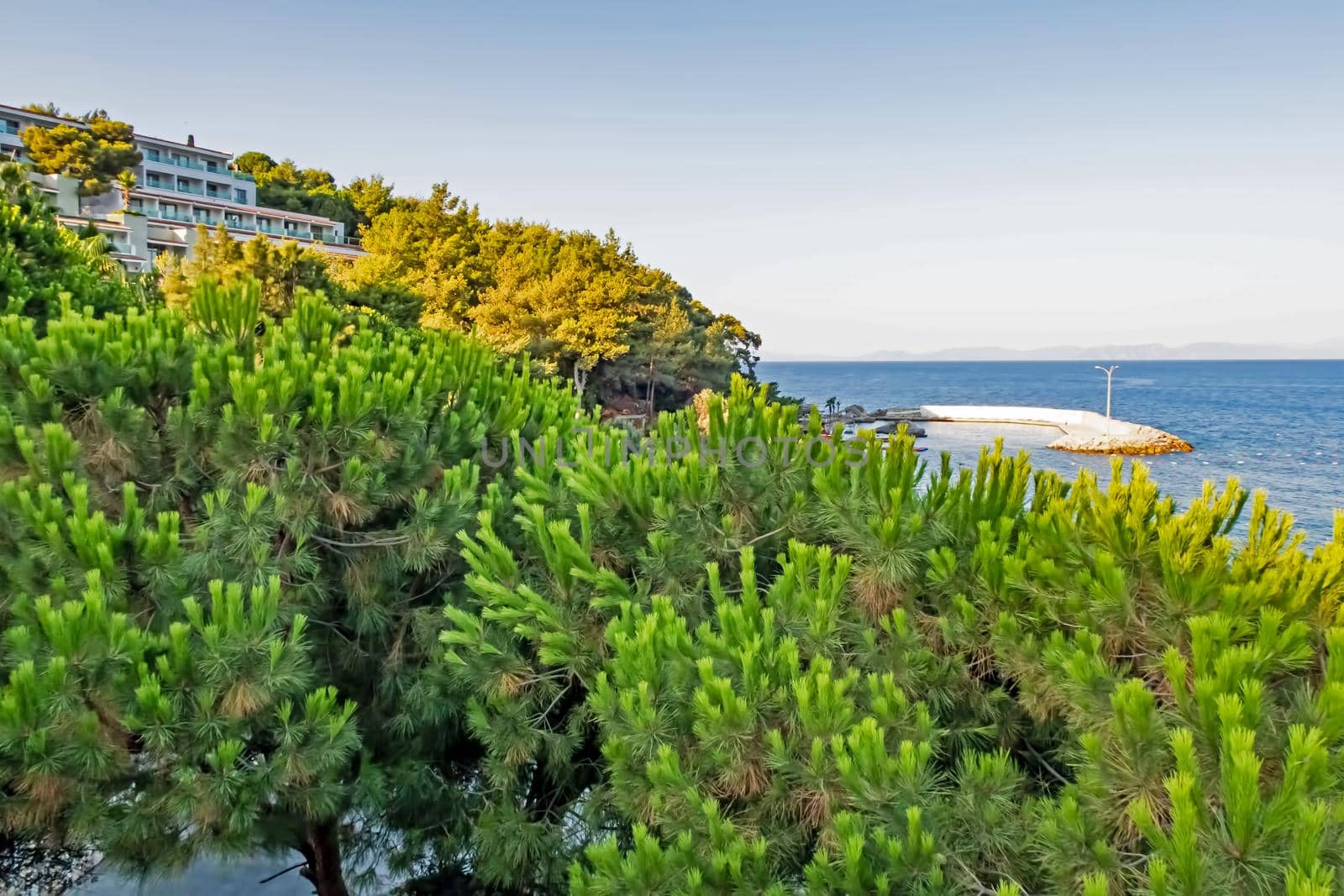 Kusadasi,Aydin,Turkey- July 25,2021.The view from Pinebay holiday village and resort in Kusadasi, in the sea and nature and summer sesason.