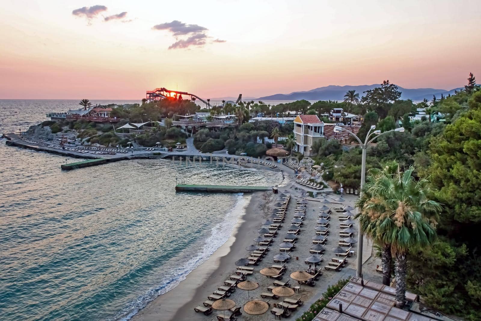 Kusadasi,Aydin,Turkey- July 25,2021.The view from Pinebay holiday village and resort in Kusadasi, in the sea and nature and summer sesason.