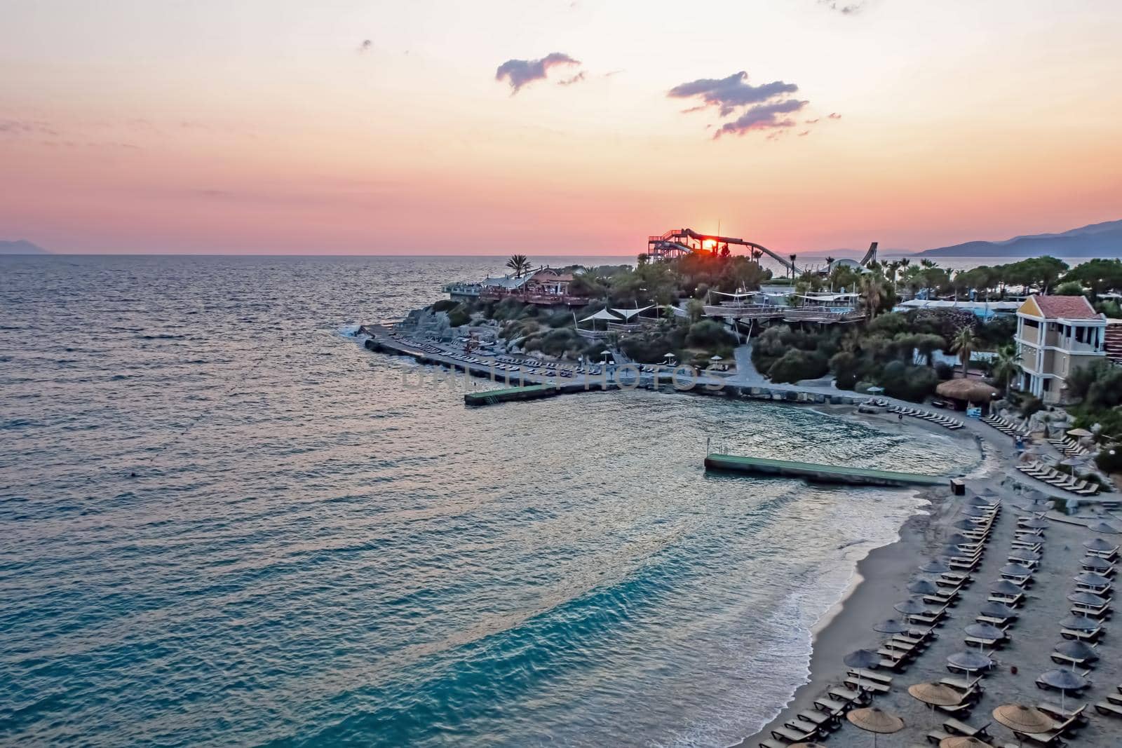 Kusadasi,Aydin,Turkey- July 25,2021.The view from Pinebay holiday village and resort in Kusadasi, in the sea and nature and summer sesason.