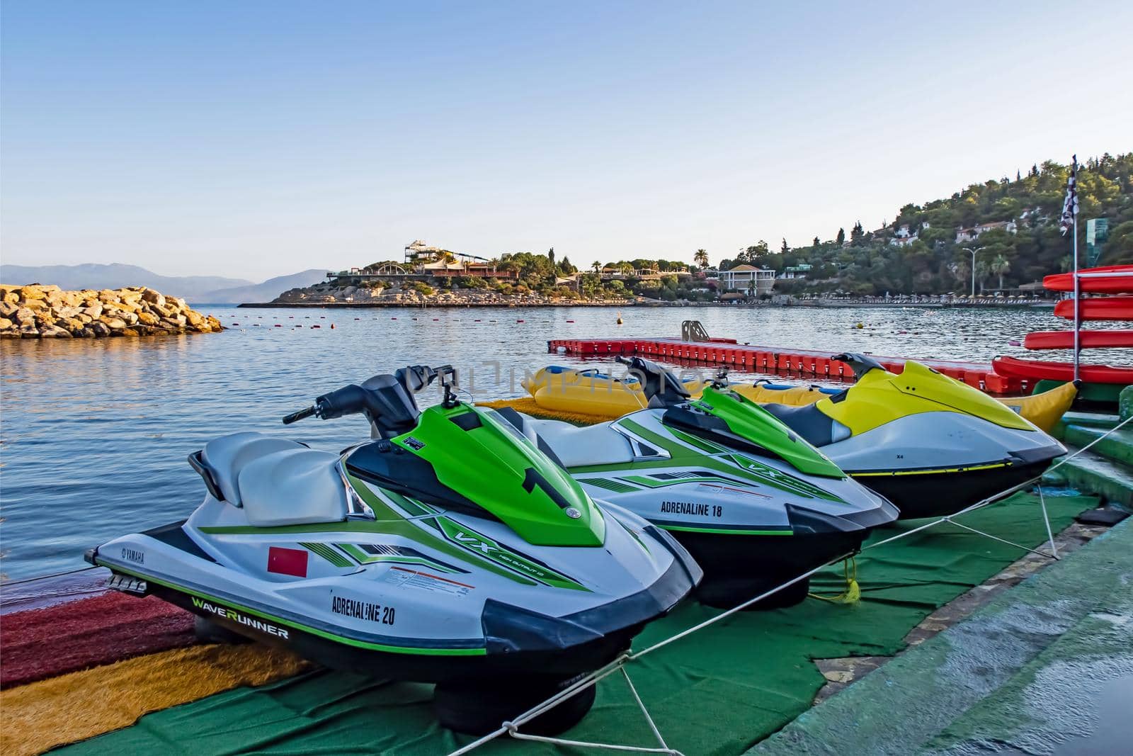 Kusadasi,Aydin,Turkey- July 25,2021.The view from Pinebay holiday village and resort in Kusadasi, in the sea and nature and summer sesason.