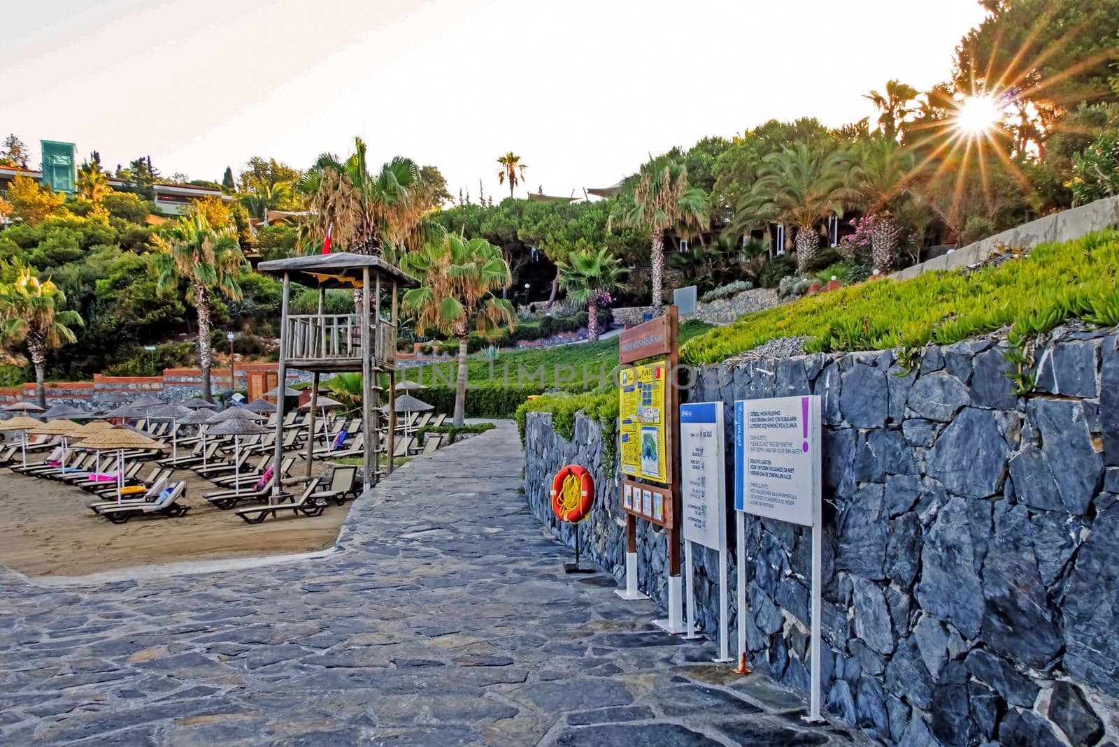 Kusadasi,Aydin,Turkey- July 25,2021.The view from Pinebay holiday village and resort in Kusadasi, in the sea and nature and summer sesason.