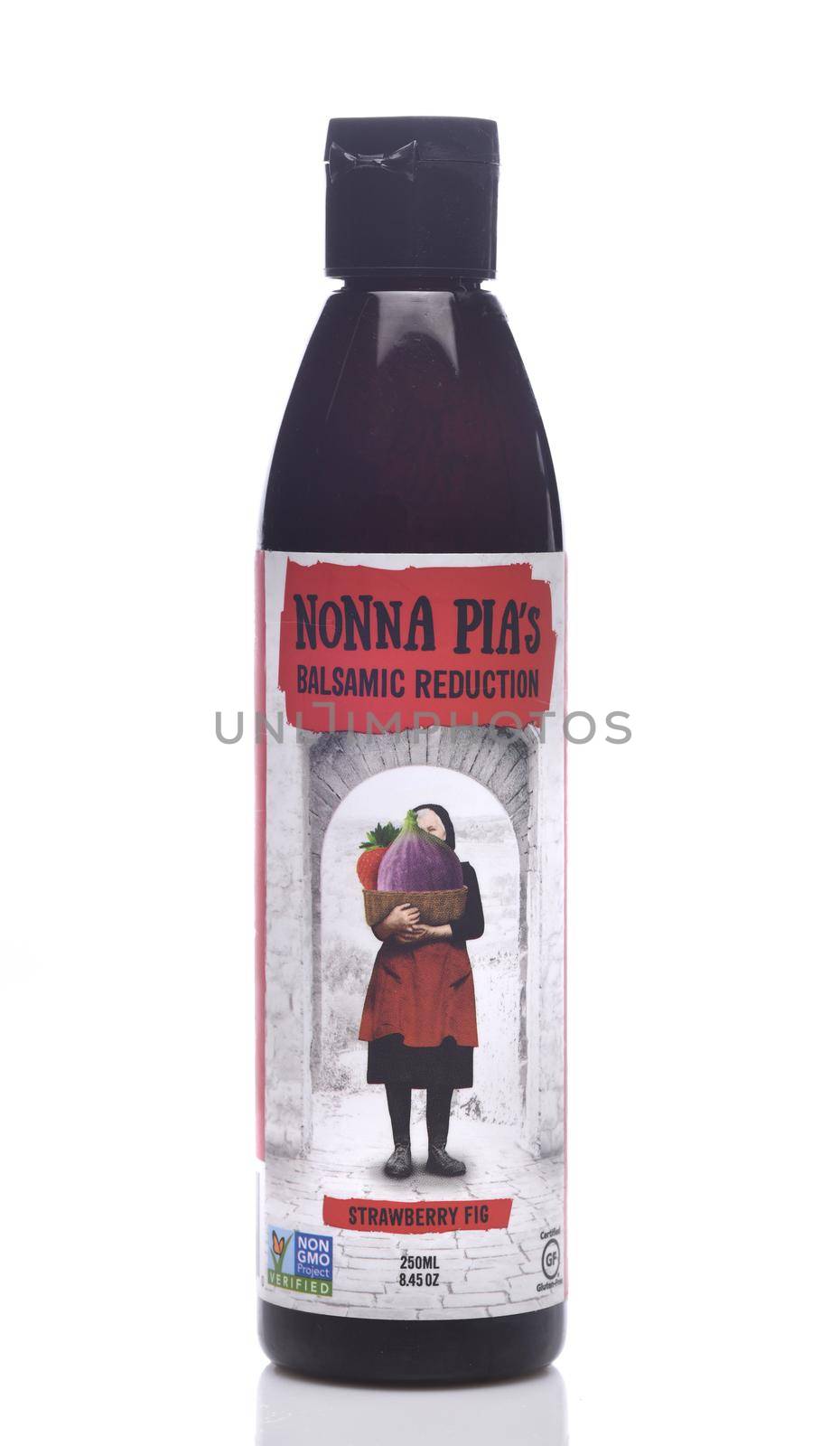 IRVINE, CALIFORNIA - MAY 23, 2018: A bottle of Nonna Pias Strawberry Fig Balsamic Reduction. Nonna Pias is based in Whistler, British Columbia.