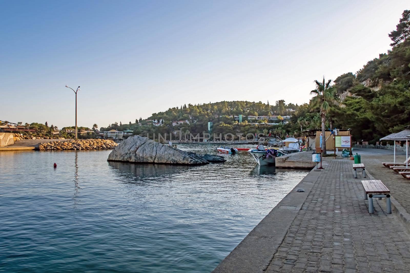 Kusadasi,Aydin,Turkey- July 25,2021.The view from Pinebay holiday village and resort in Kusadasi, in the sea and nature and summer sesason.