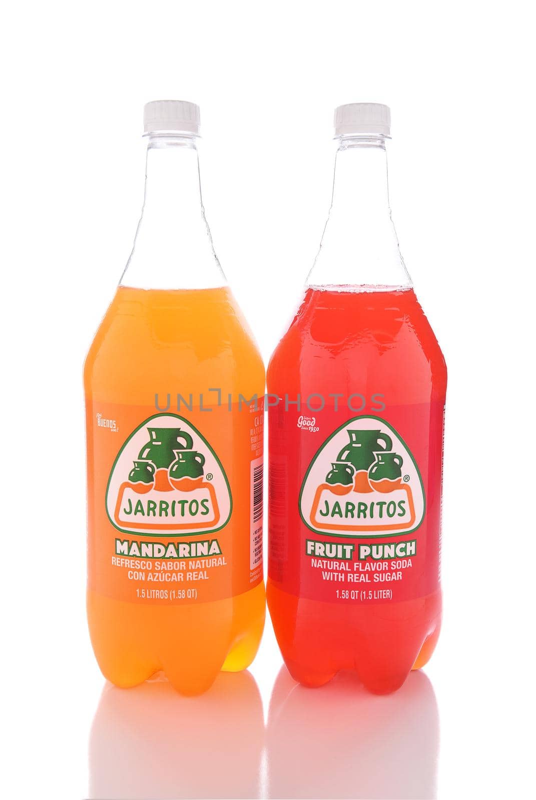 IRVINE, CALIFORNIA - JANUARY 13, 2017: Jarritos Fruit Punch and Mandarina drinks. Jarritos is made in fruit flavors and is more carbonated than popular soft drinks made in the USA.