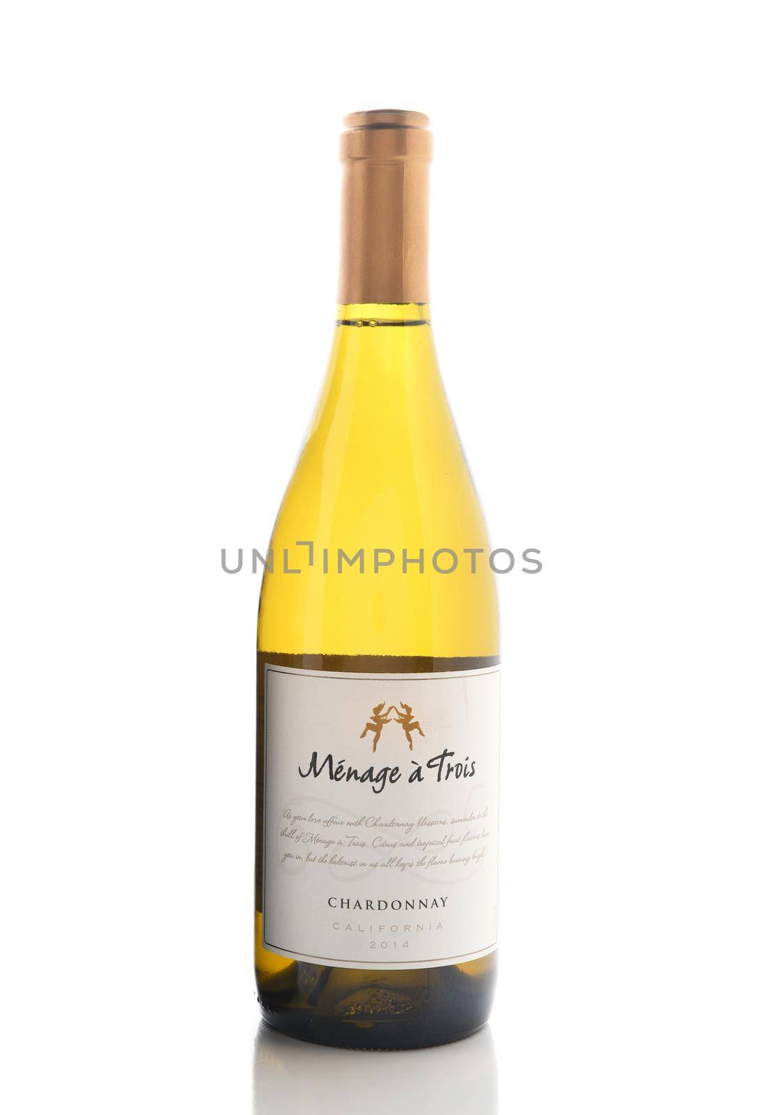 IRVINE, CALIFORNIA - NOVEMBER 16, 2016: Menage a Trois Chardonnay. Produced by the award winning winery Folie a Deux in Sonoma, California.