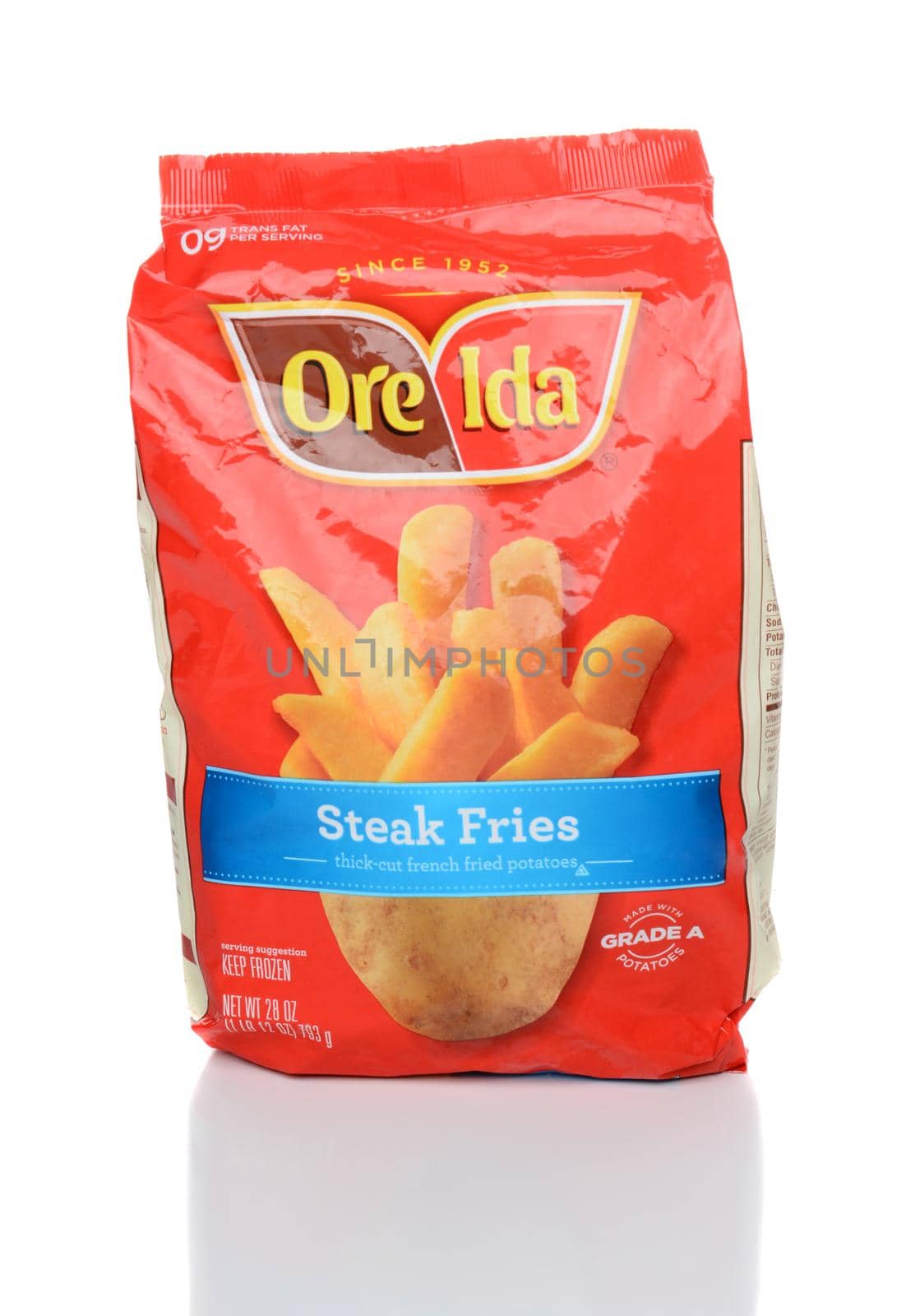 IRVINE, CA - JANUARY 28, 2015: A 28oz package of Ore-Ida Steak Fries. Ore-Ida's primary production facility is located in Ontario, Oregon.