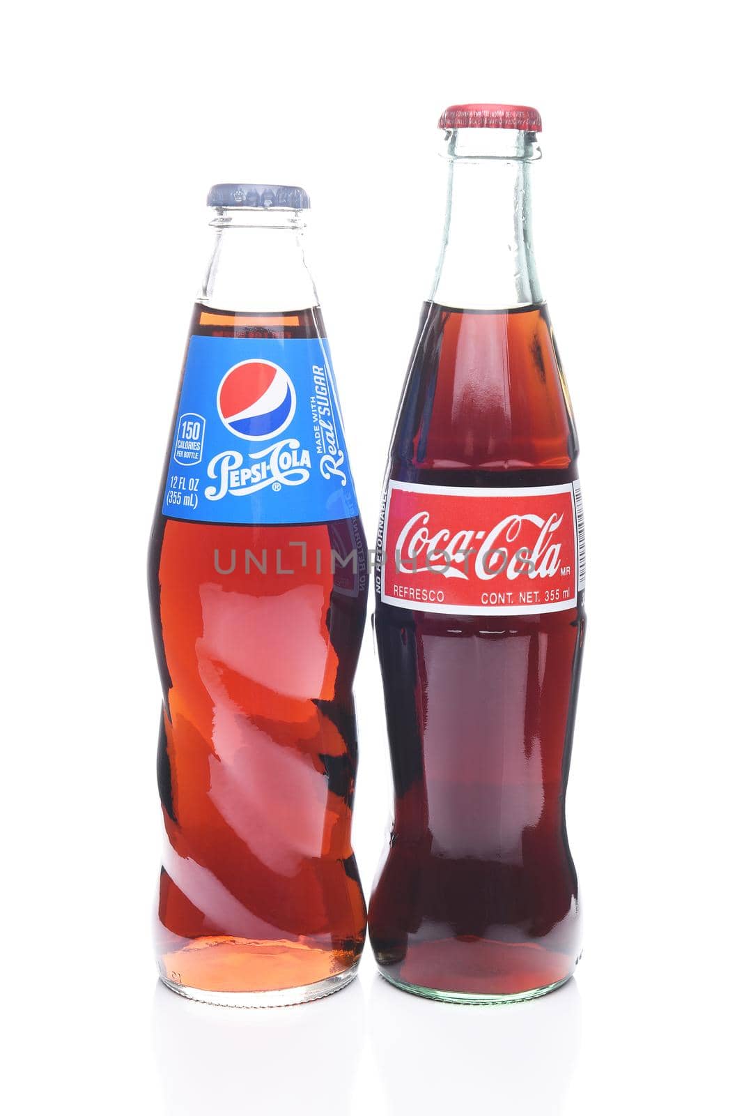 IRVINE, CALIFORNIA - FEBRUARY 7, 2017: Pepsi-Cola and Coca-Cola Bottle. Coke and Pepsi are the top Cola producers in the USA. 