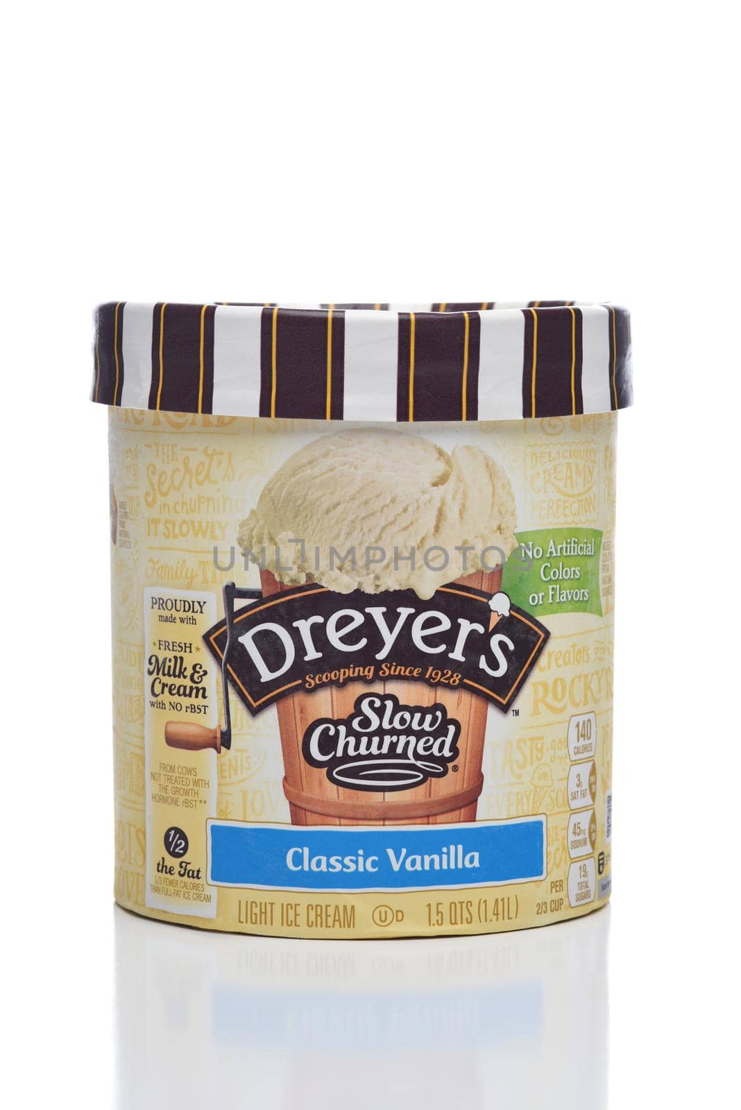 IRIVNE, CALIFORNIA - 4 JULY 2021: A Carton of Dreyers Slow Churned Classic Vanilla Ice Cream.