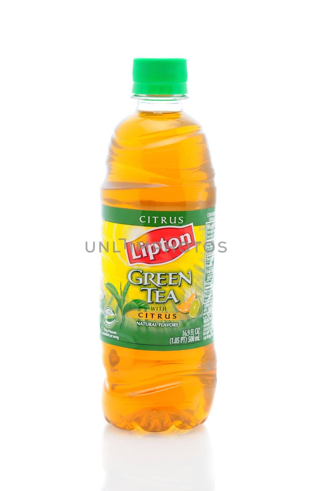 IRVINE, CA - January 11, 2013: A 500ml bottle of Lipton Green Tea with Citrus. Iced tea makes up about 85% of all tea consumed in the United States.