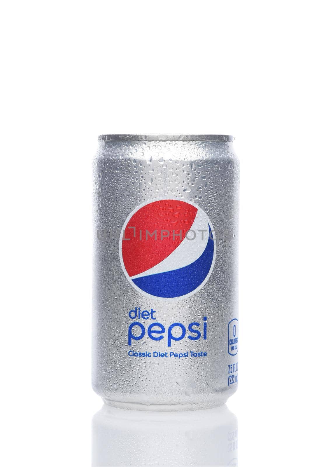 IRVINE, CALIFORNIA - 26 JUNE 2021: A 7.5 ounce can of Diet Pepsi on white with reflection. by sCukrov