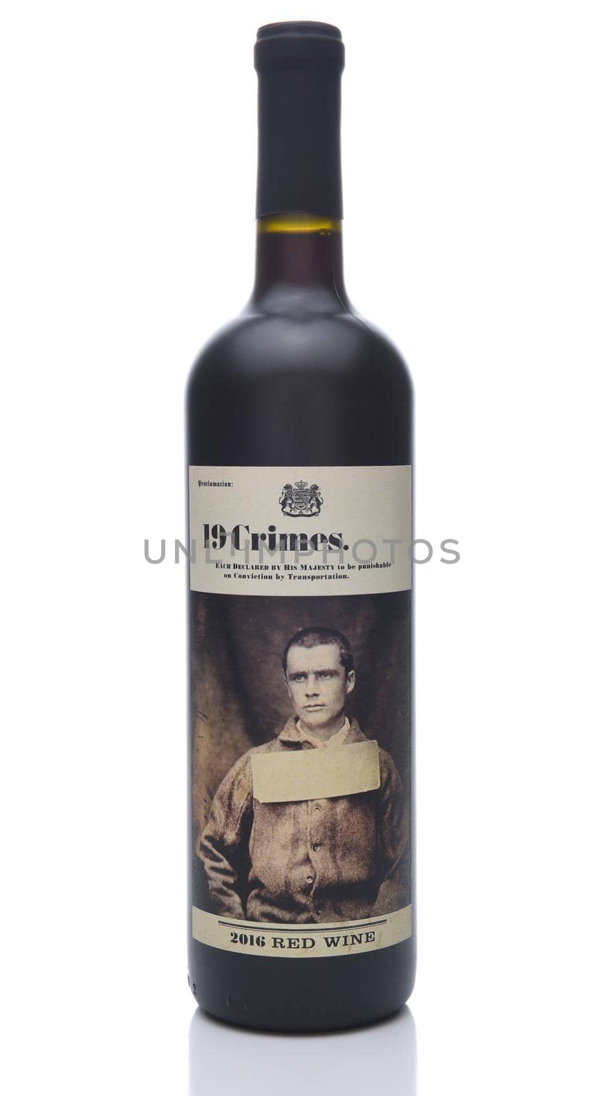 IRVINE, CA - NOVEMBER 8, 2017: 19 Crimes Red Wine. The brand is produced by Baileys of Glenrowan Wines of South Eastern Australia.