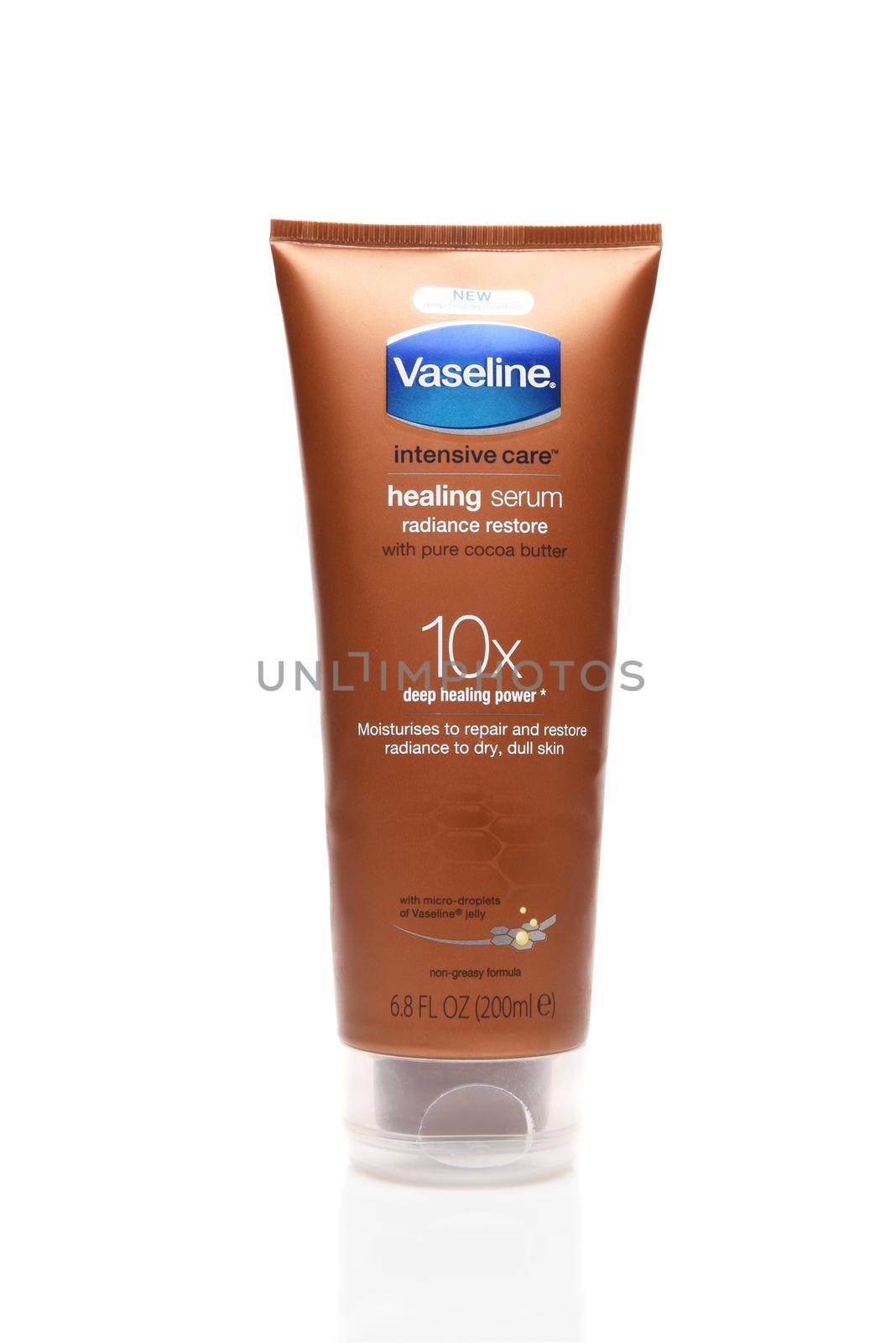IRVINE, CALIFORNIA - AUGUST 20, 2019: a 6.8 ounce tube of Vaseline Intensive Care Healing Serum 10x. 