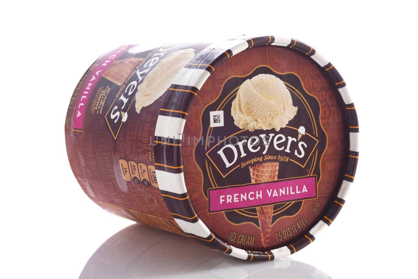 IRVINE, CALIFORNIA - MAY 6, 2019: A Carton of Dreyers Grand Ice Cream French Vanilla. A subsidiary of Nestles, Dreyers is marketed in the western USA and as Edys in the East and Midwest.