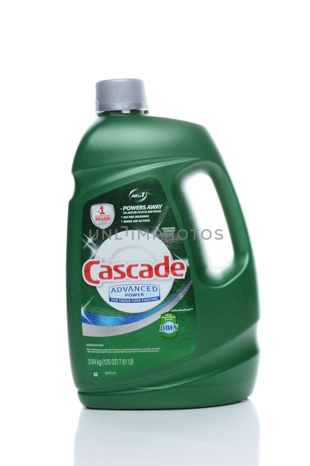 IRVINE, CA - FEBRUARY 19, 2015: A bottle of Cascade Dishwasher Detergent. Made by Proctor & Gamble, Cascade is the number one brand in North America.
