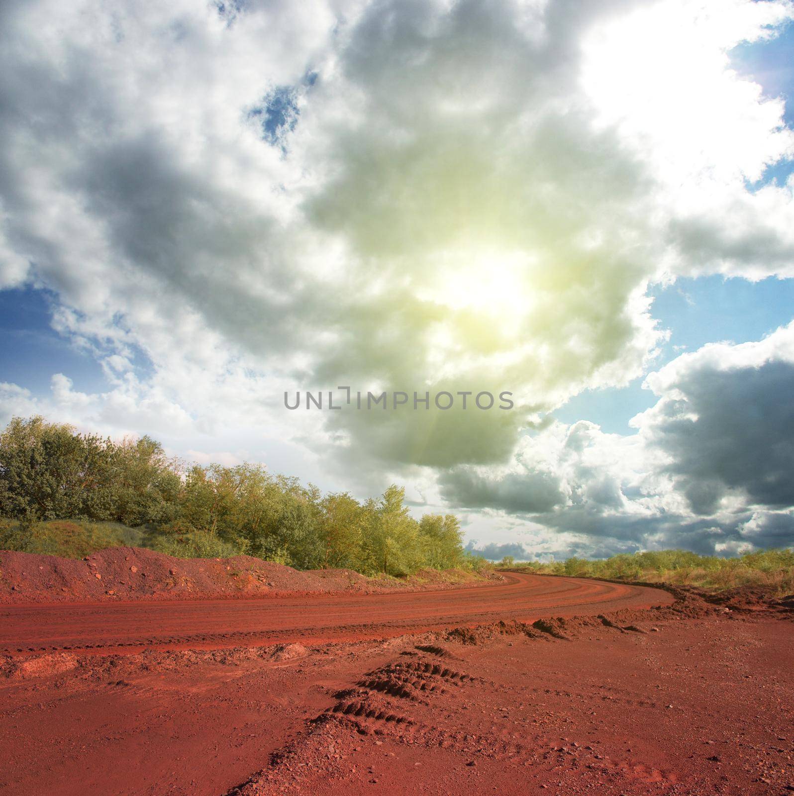 landscape with road on red ground and cloudy sky by tan4ikk1