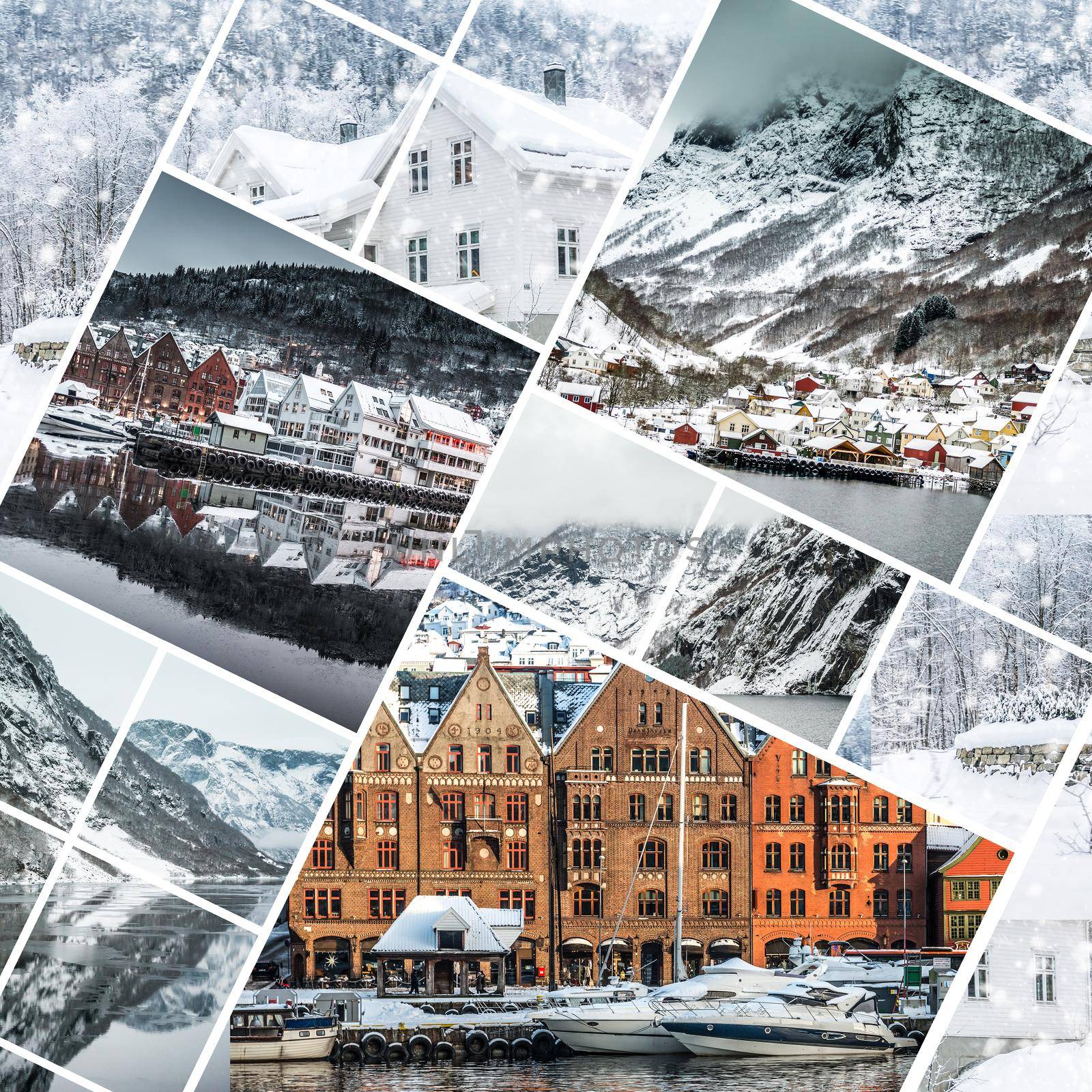 Collage of photos from Bergen, Norwegia