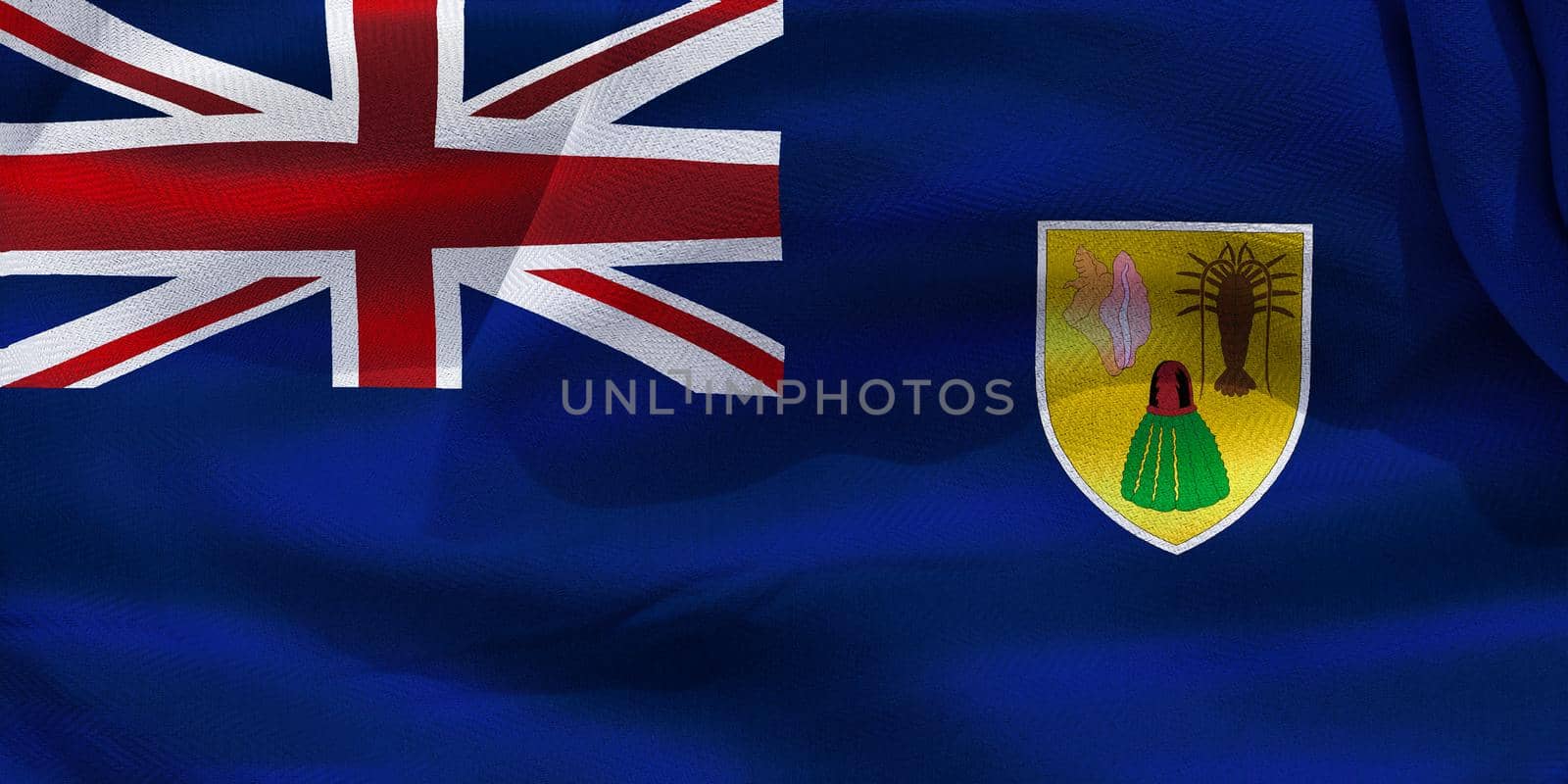 3D-Illustration of a Caicos Islands flag - realistic waving fabric flag.