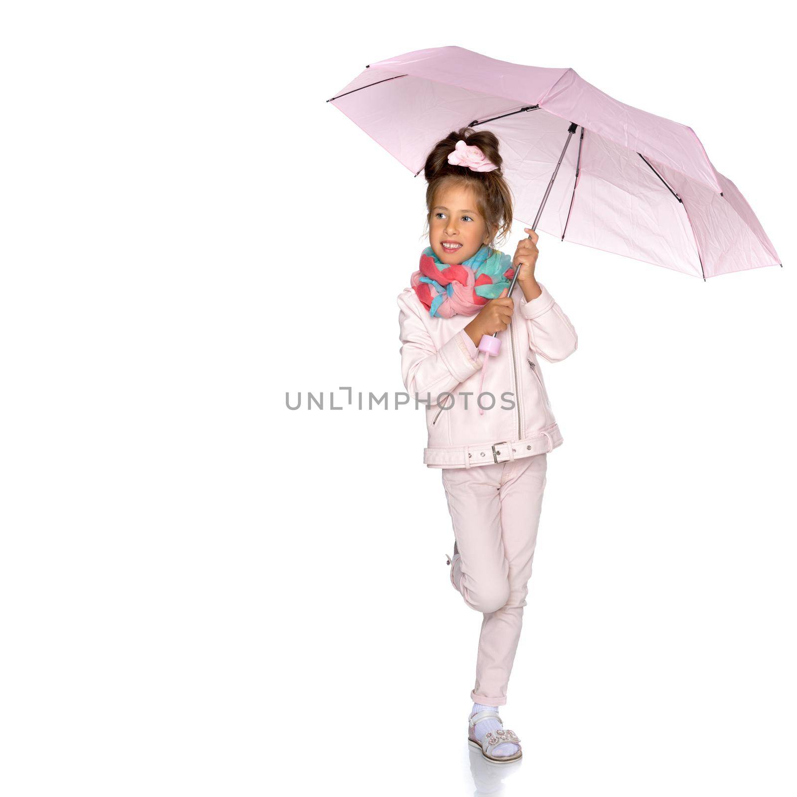 Little girl under an umbrella. by kolesnikov_studio