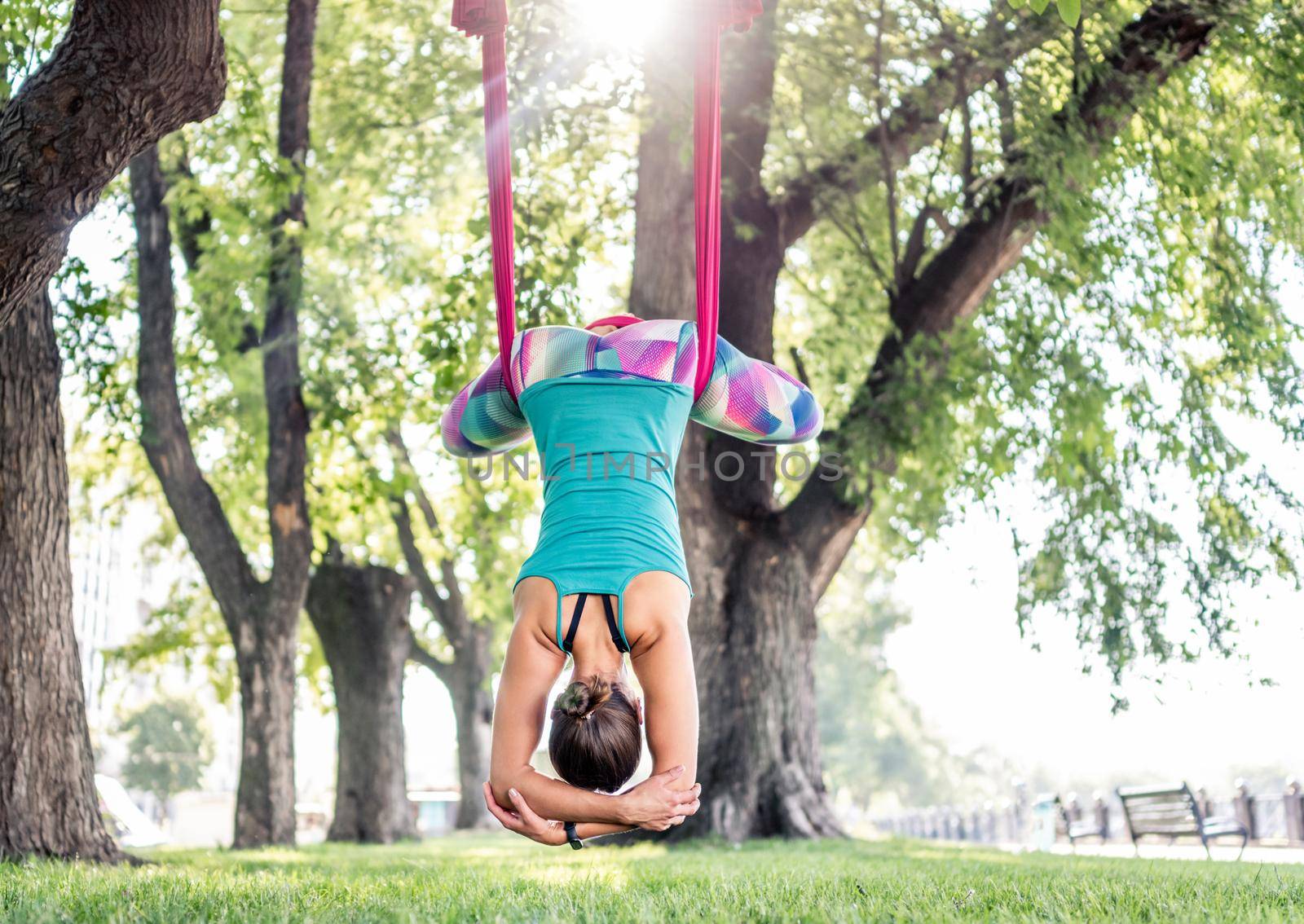 Girl doing fly yoga by tan4ikk1