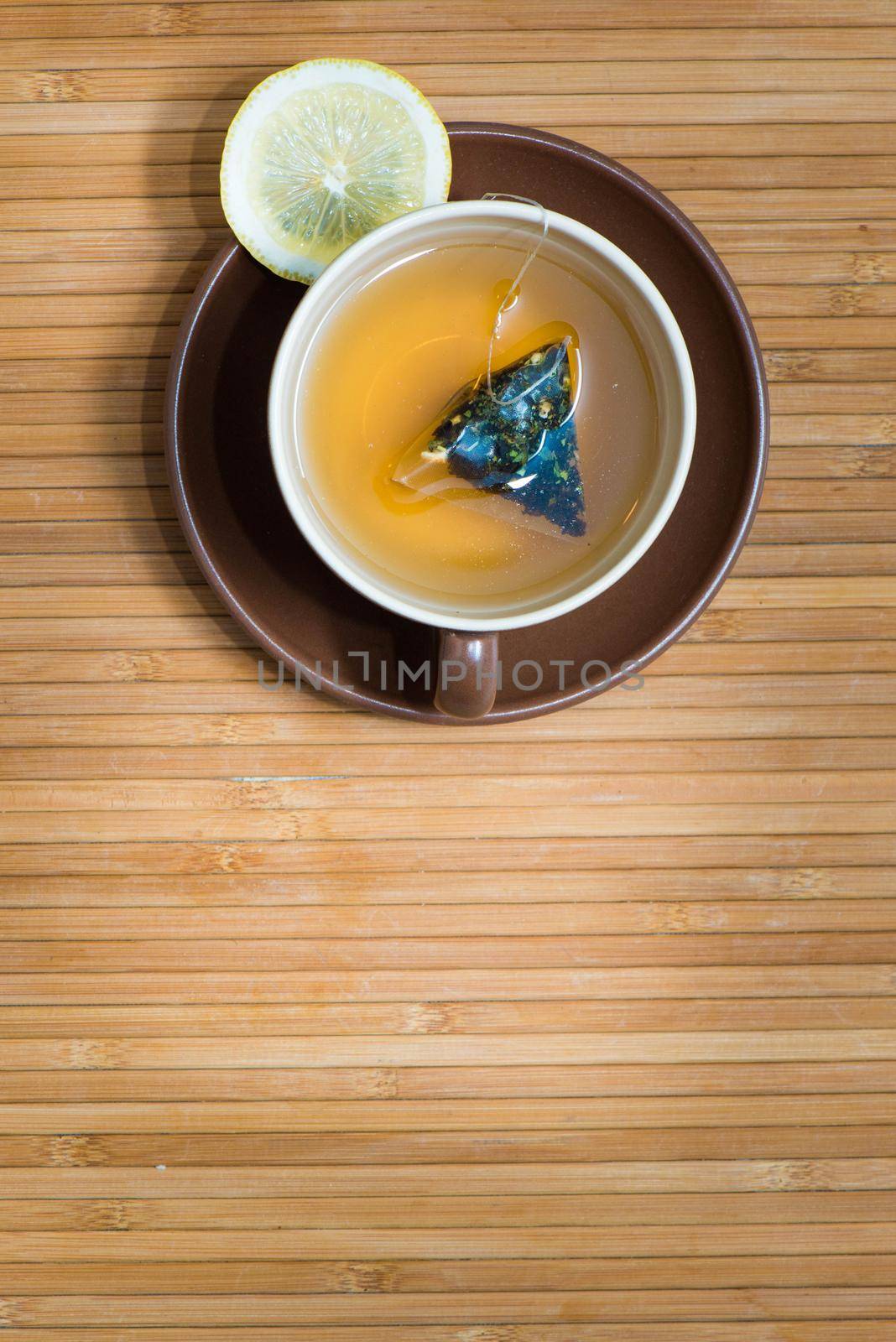 Top view of fruit tea on wooden table