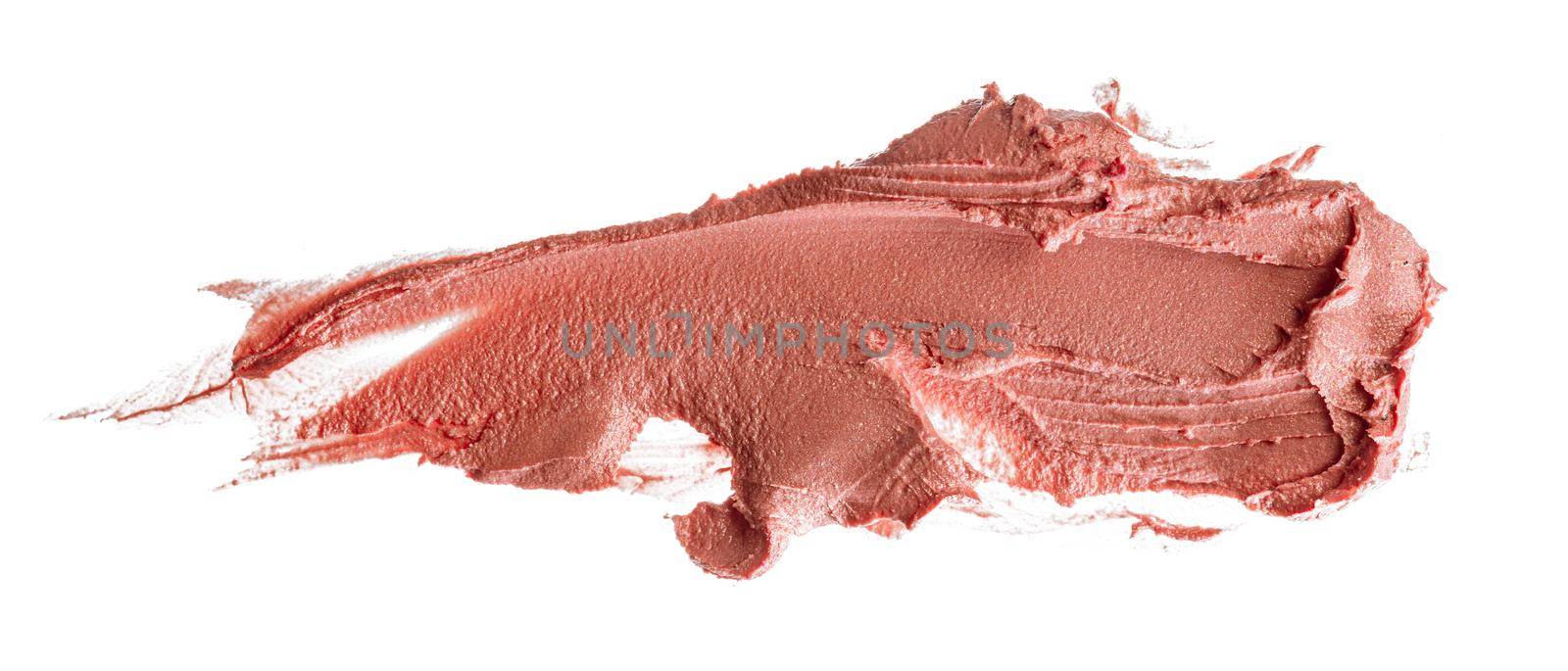 Stains of a pink lipstick isolated on white background. close up.
