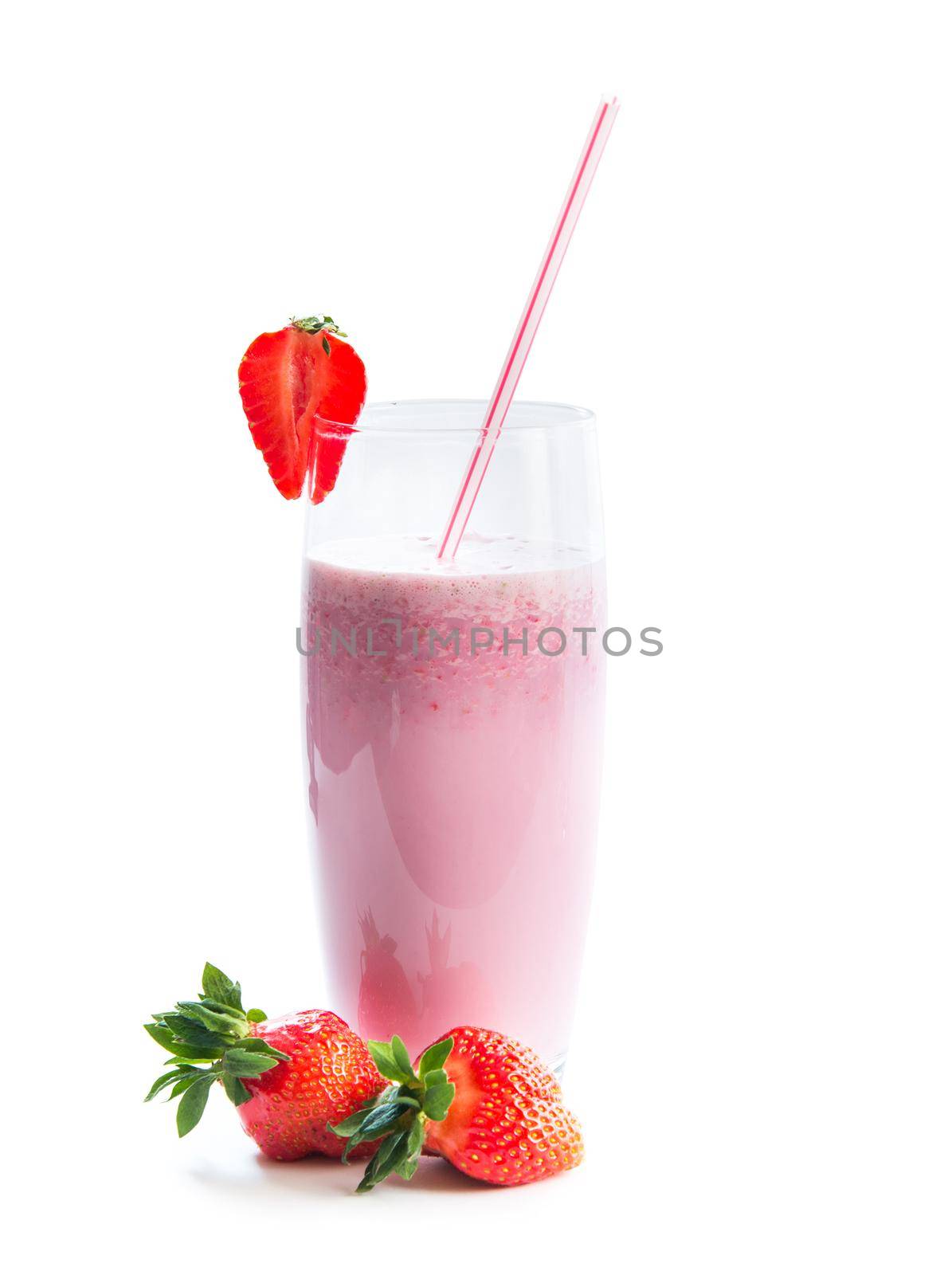 Fresh fruits and smoothies on white