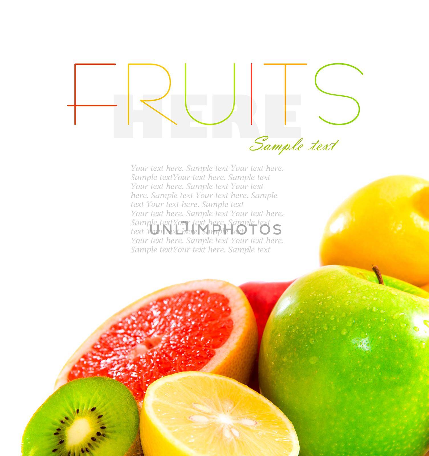 Big assortment of fruits of a white background