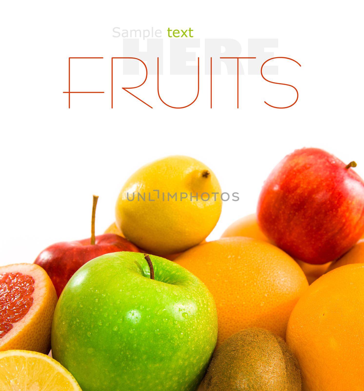 Big assortment of fruits of a white background