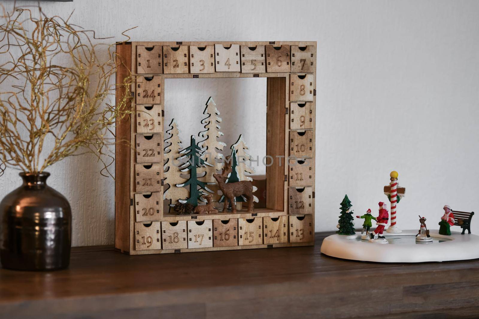 A wooden advent calendar for christmas