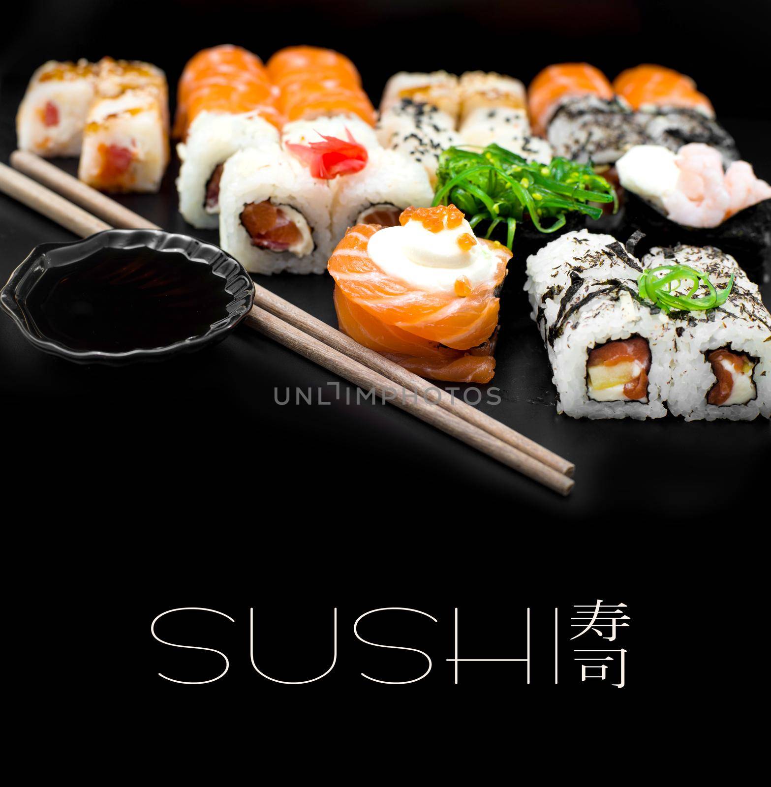 Sushi set isolaterd on black background