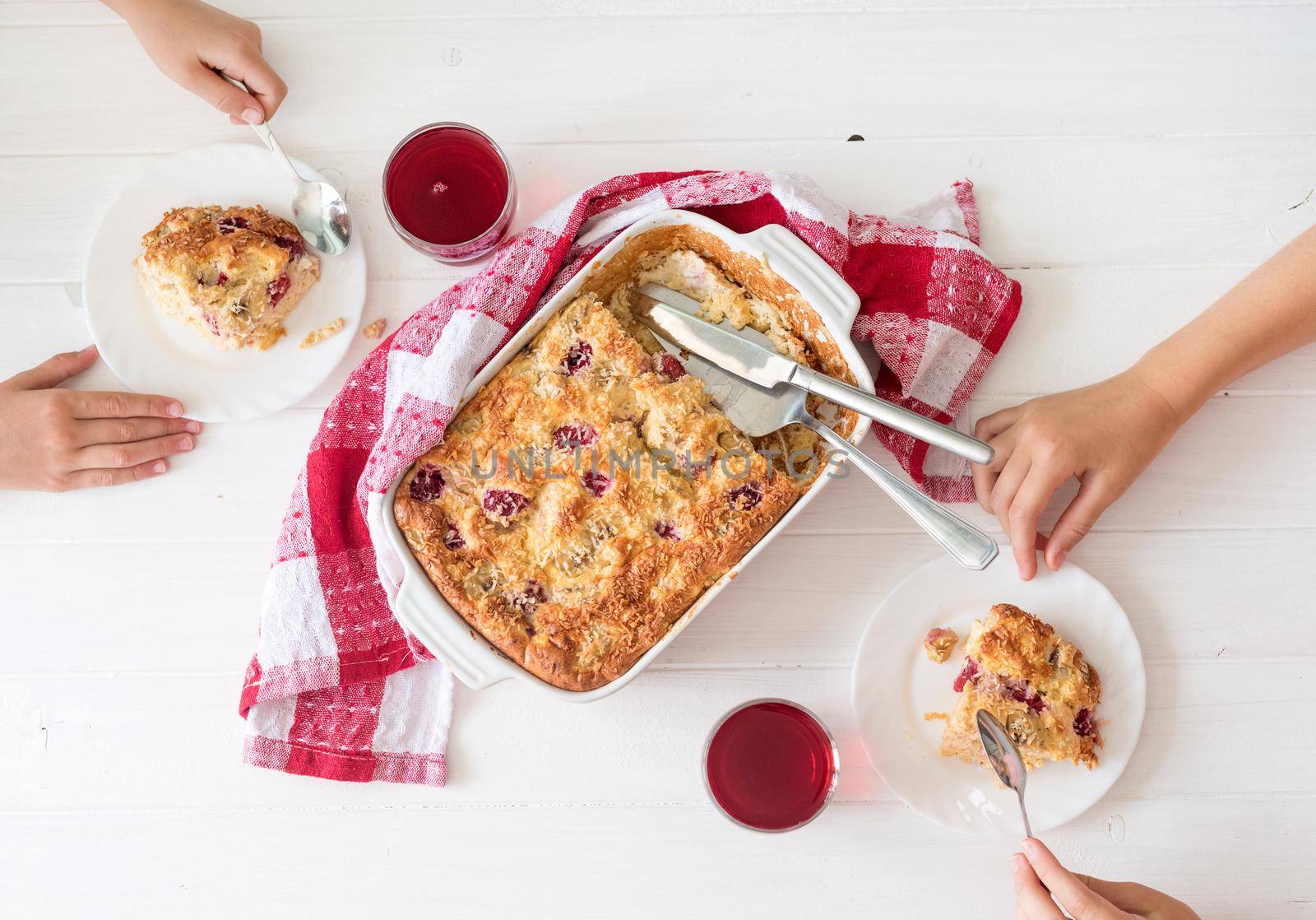 Children have breakfast cottage cheese casserole by tan4ikk1