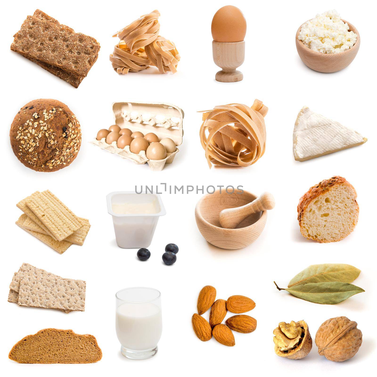 fitness products collage in brown color isolated on white background
