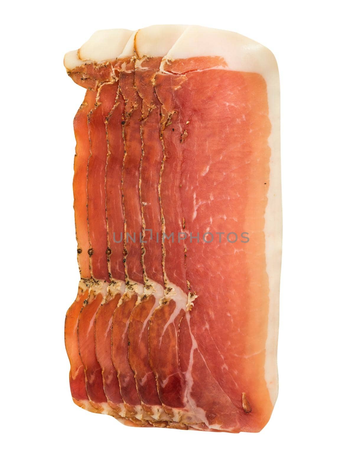 platter of spanish cured pork ham jamon isolated on white background