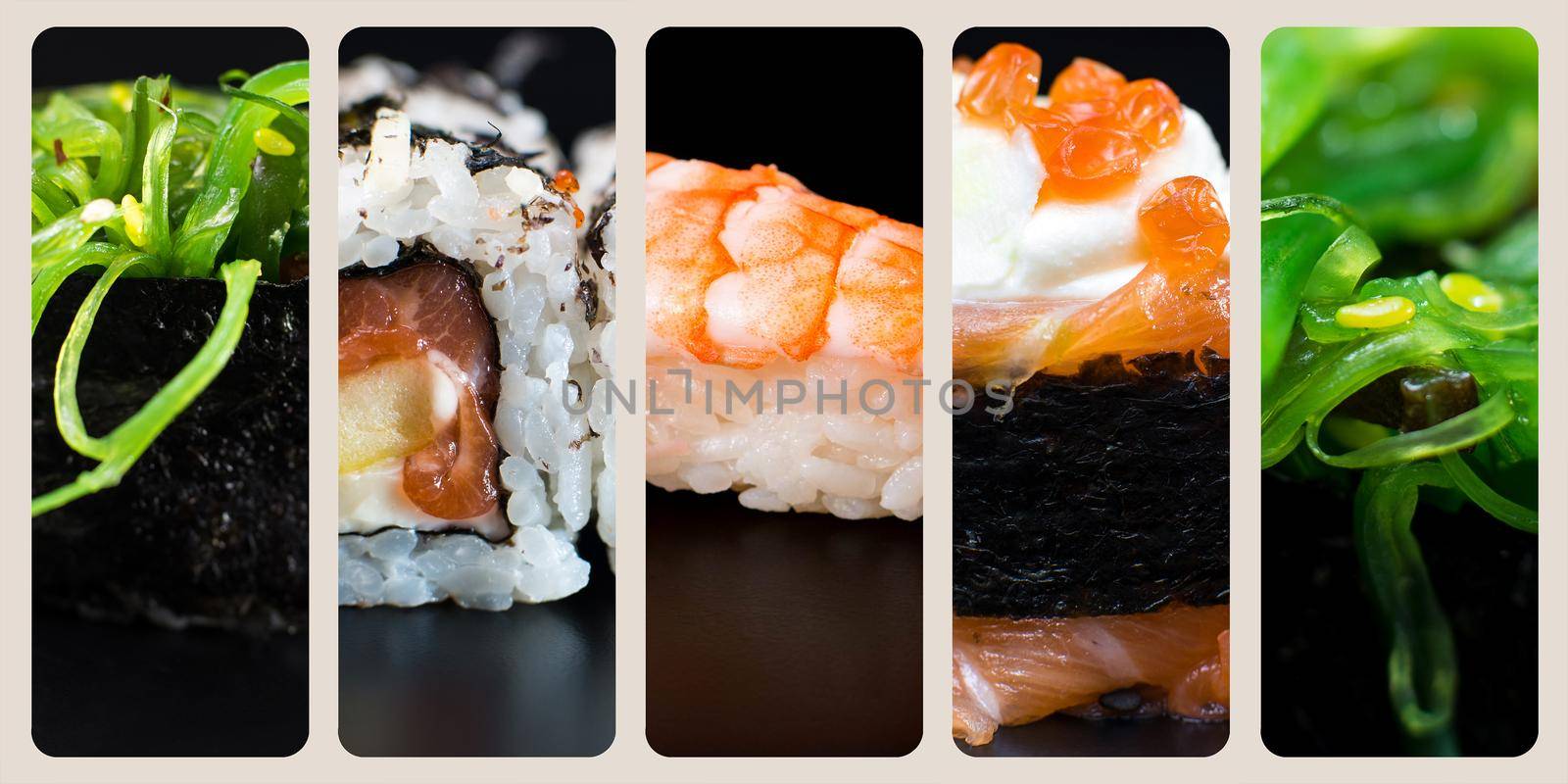 photo collage of sushi set